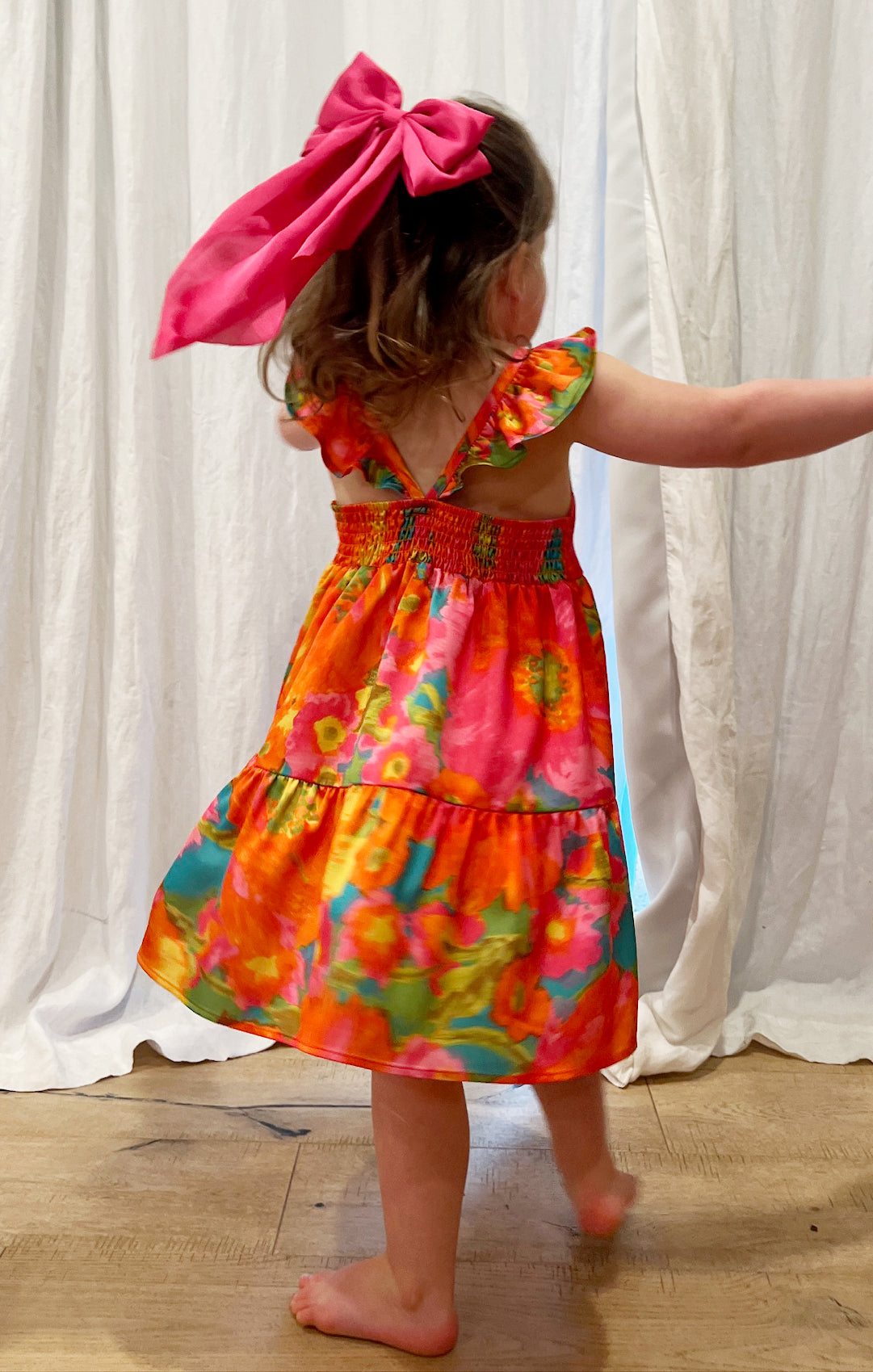 Miss Malibu Floral Ruffle Dress for Girls - Smocked Back