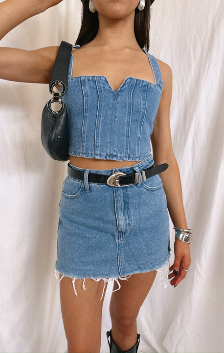 Denim Skort for Women - Statesboro Foggy Blue Sporty Style