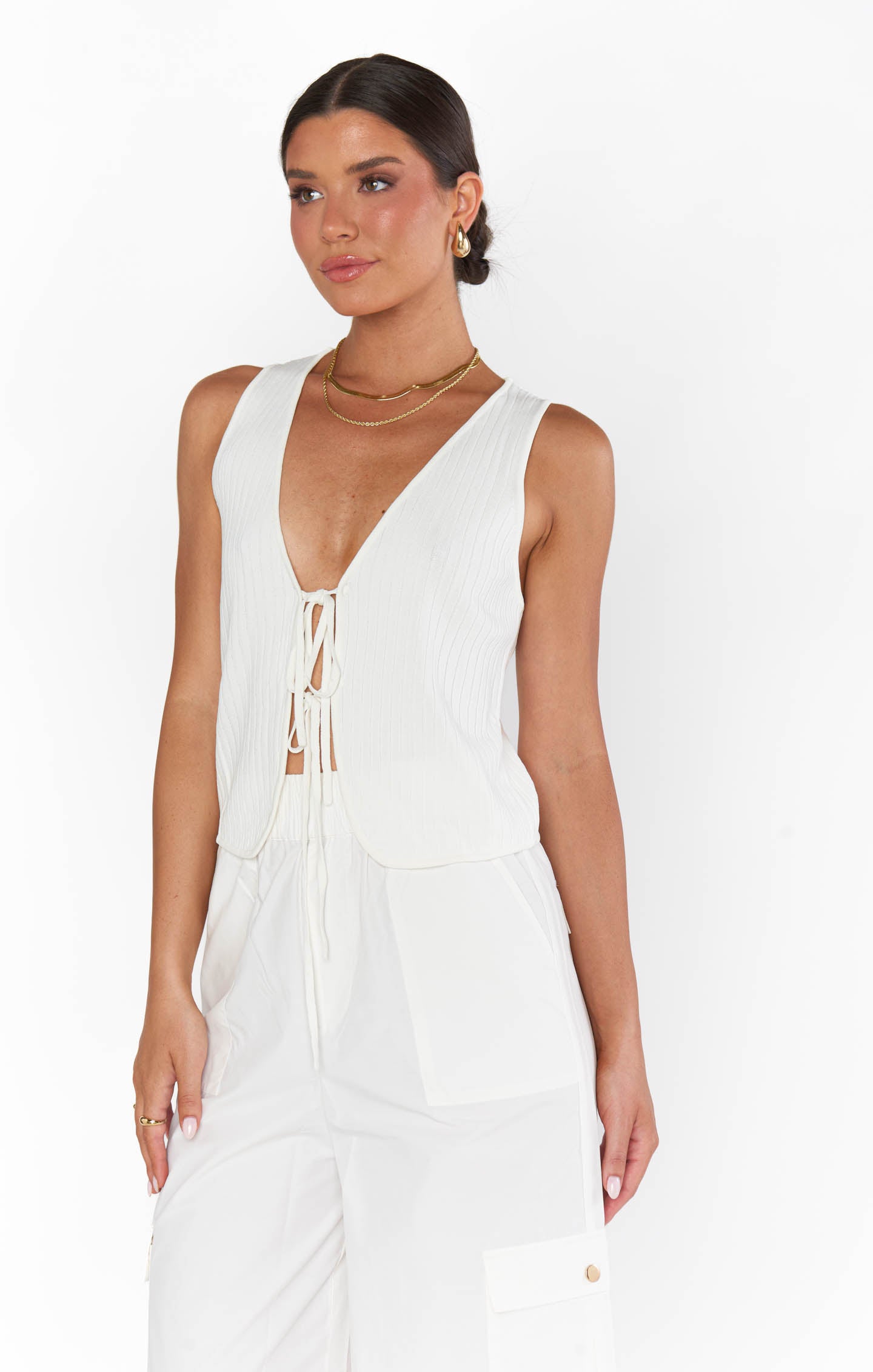 White Rib Knit Tie Top Tank - Time Out Summer Style