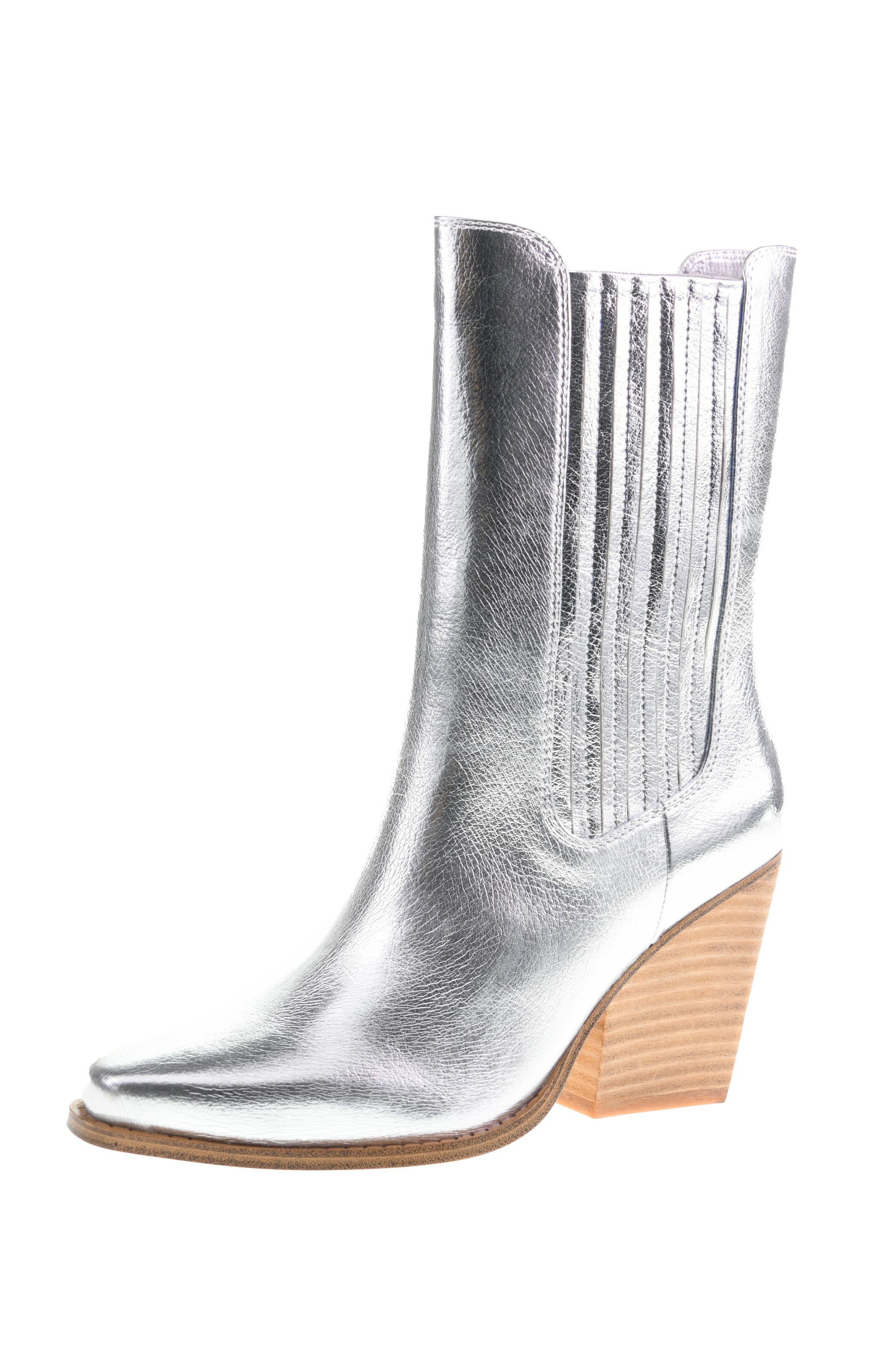 Silver Metallic Casual Bootie with Block Heel & Side Panels