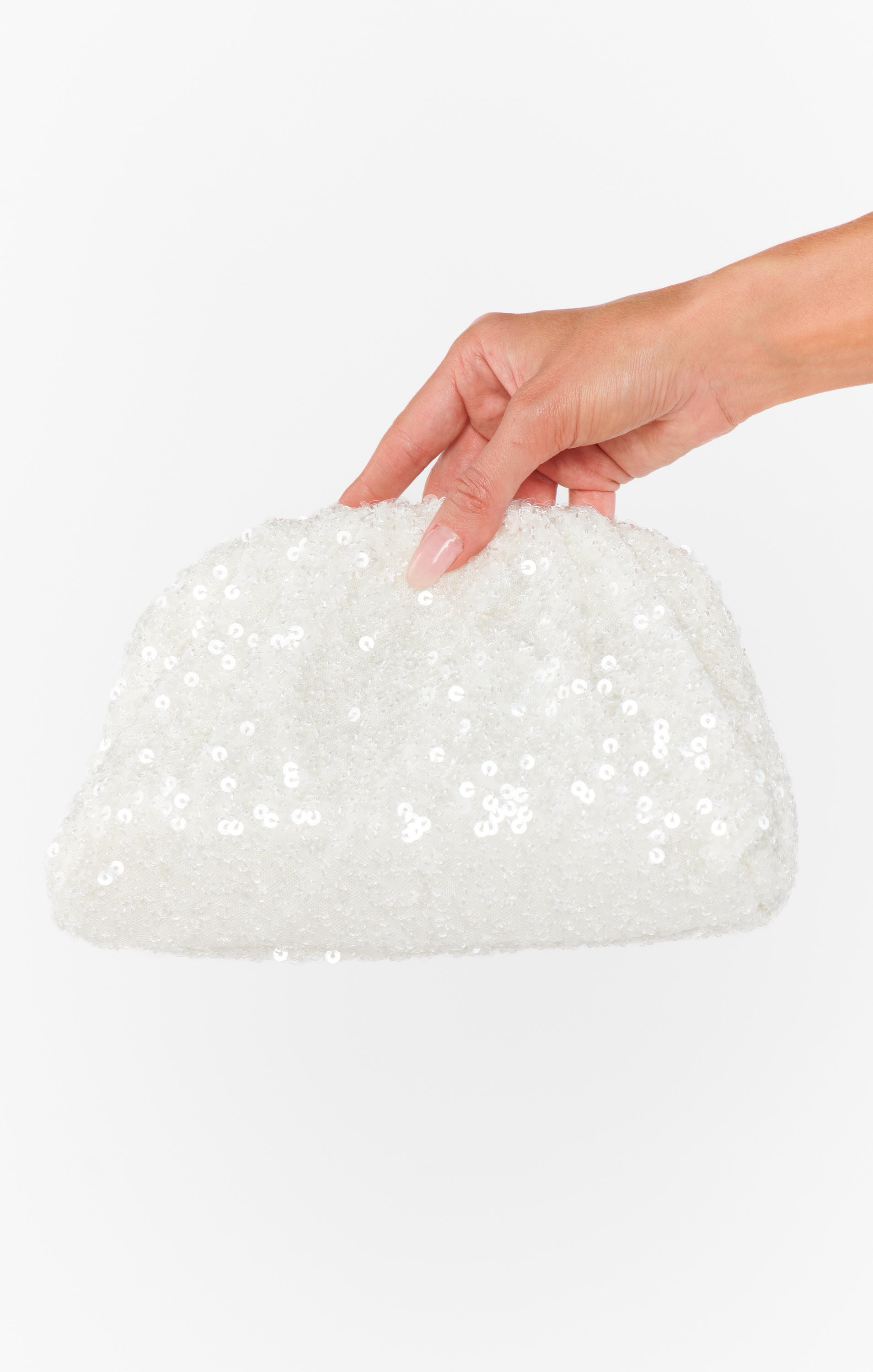 White Sequin Clutch Bag - Destiny Statement Evening Purse