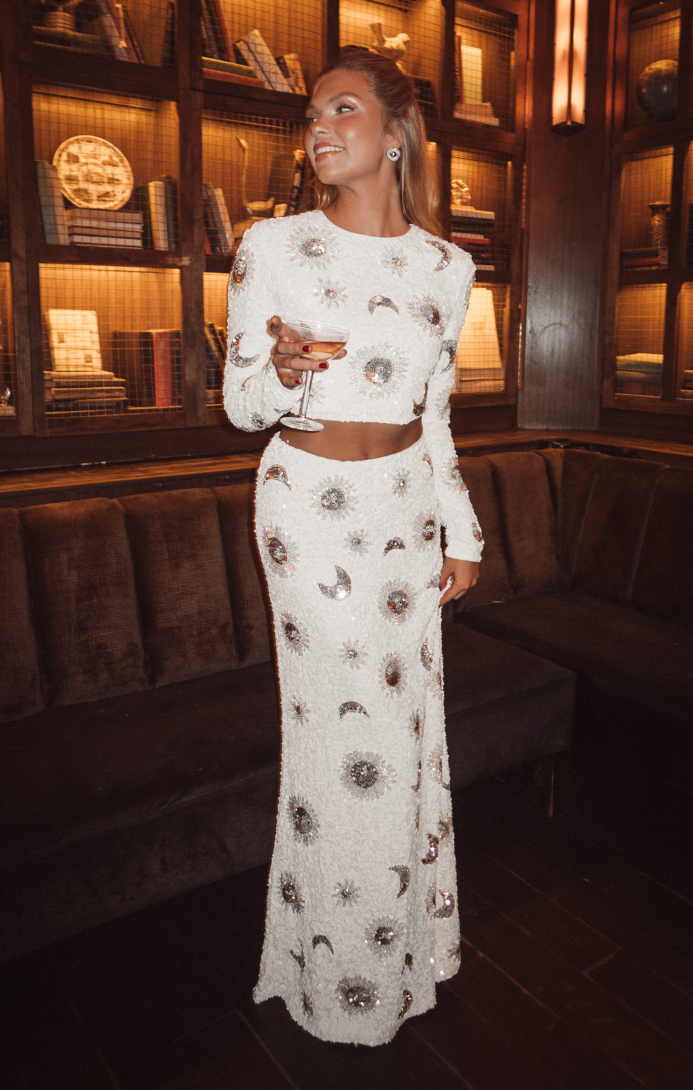 White Celestial Sequin Party Skirt | RSVP Collection