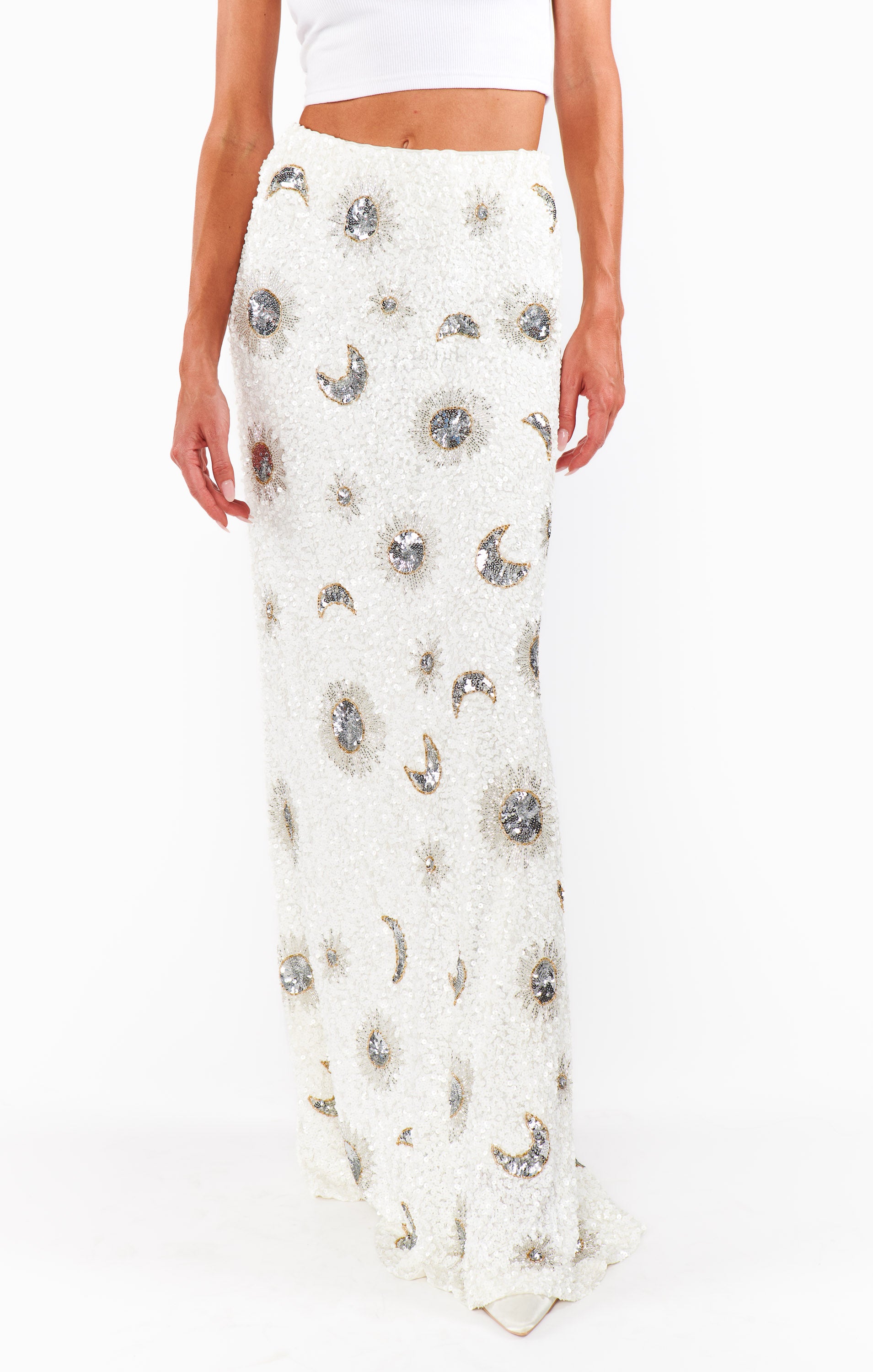 White Celestial Sequin Party Skirt | RSVP Collection