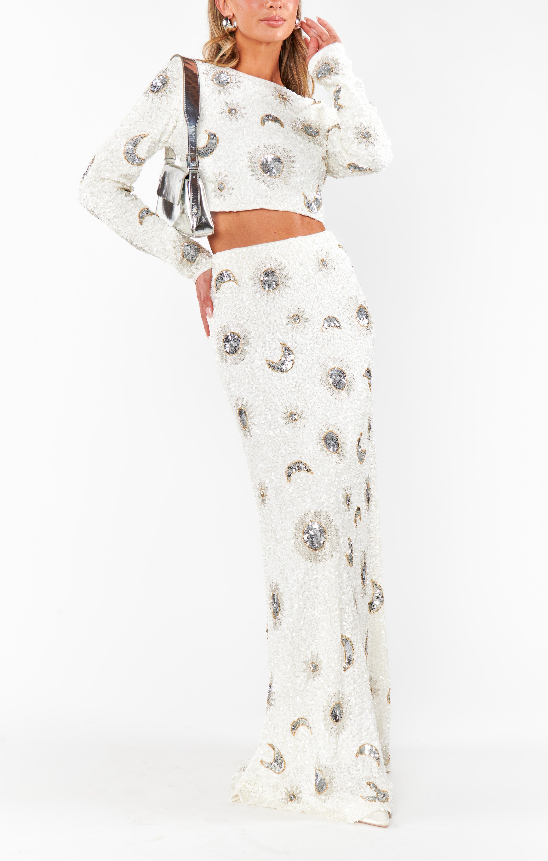 White Celestial Sequin Party Skirt | RSVP Collection