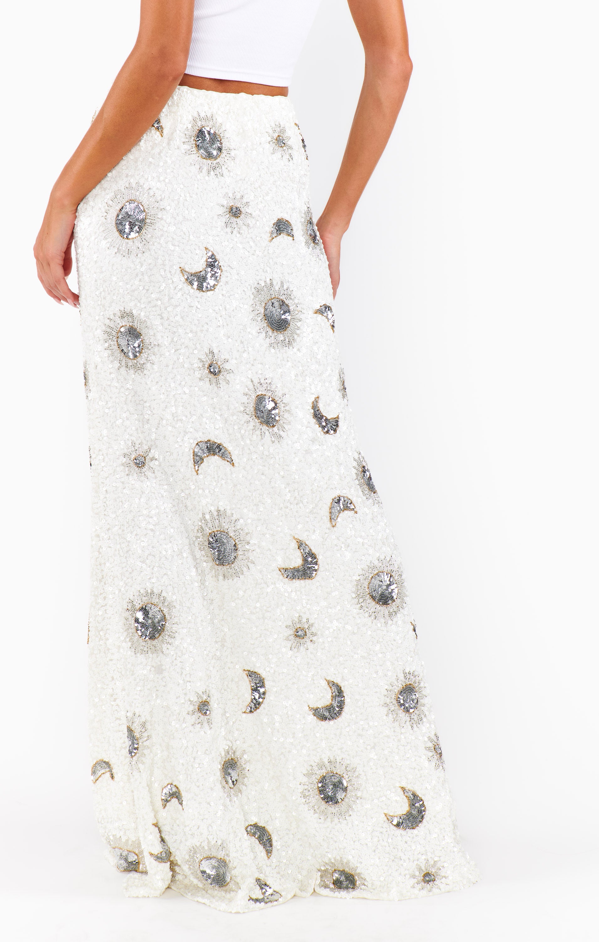 White Celestial Sequin Party Skirt | RSVP Collection