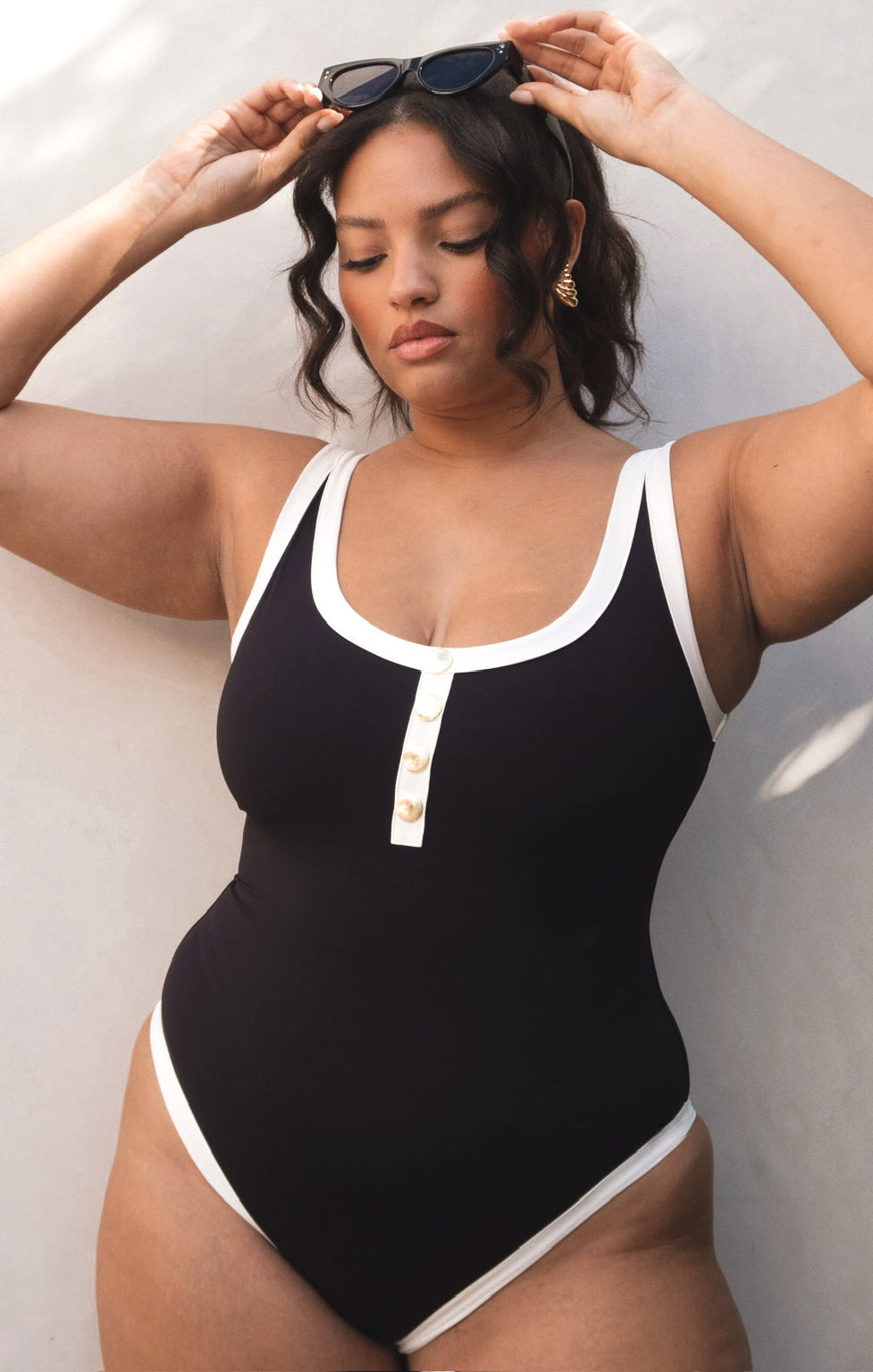 Coastal Colorblock One Piece Swimsuit with Gold Buttons