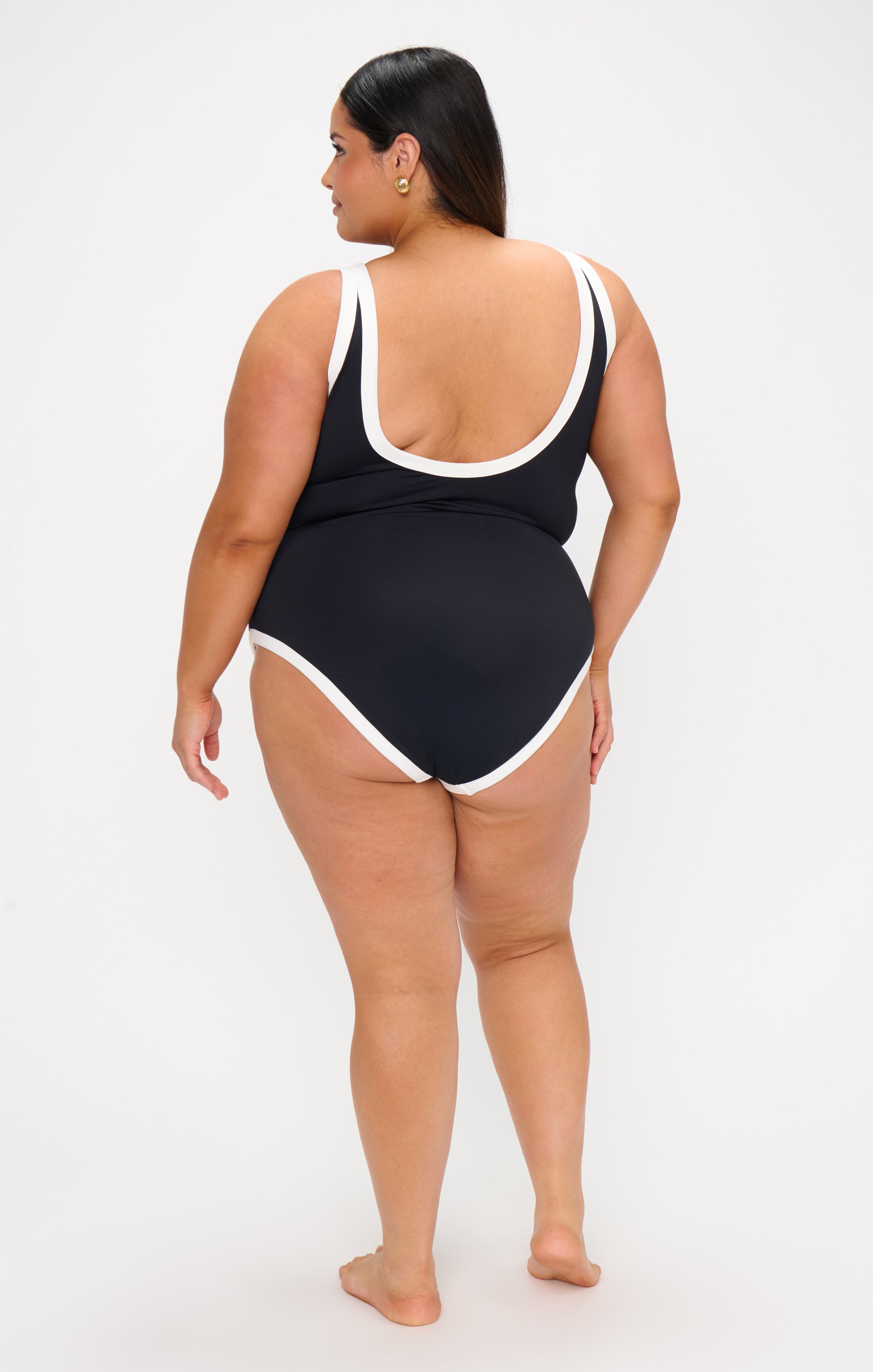 Coastal Colorblock One Piece Swimsuit with Gold Buttons
