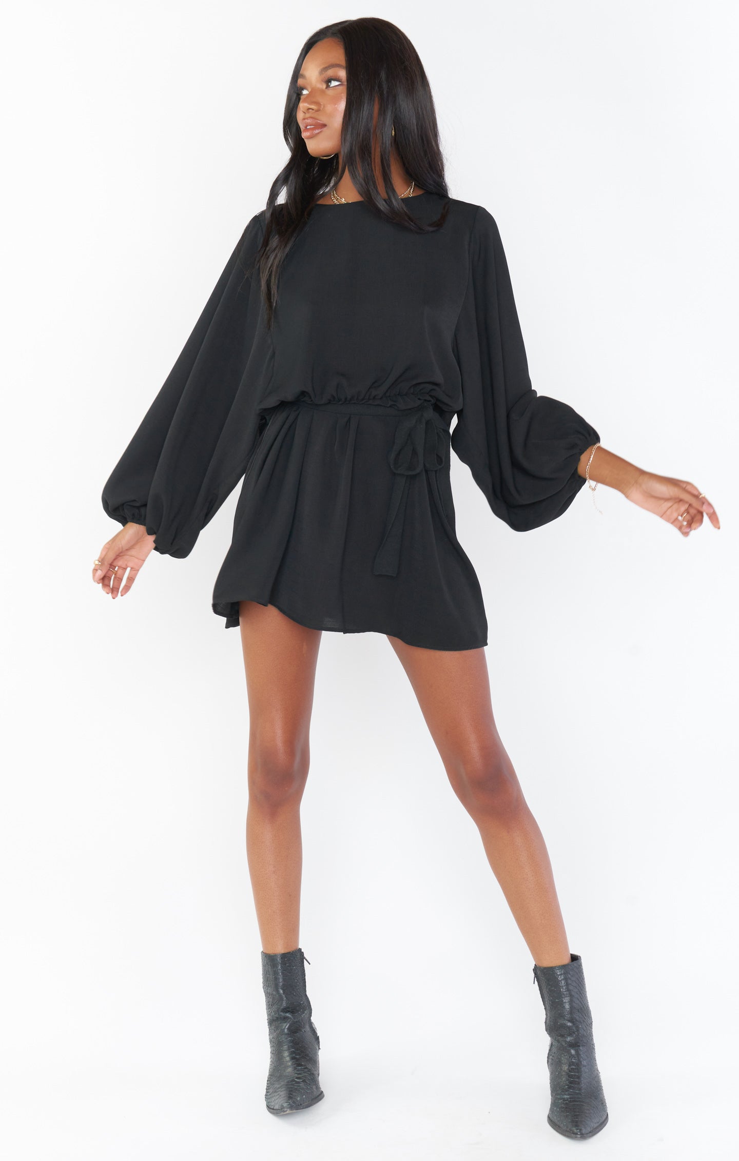 Black Flowy Dolman Sleeve Dress with Elastic Waistband - Larissa