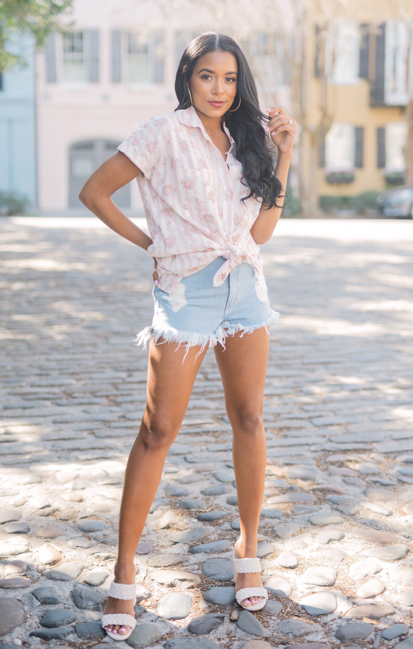 Pink Striped Nora PJ Set by Pinck Blossom - Button Up Top & Shorts