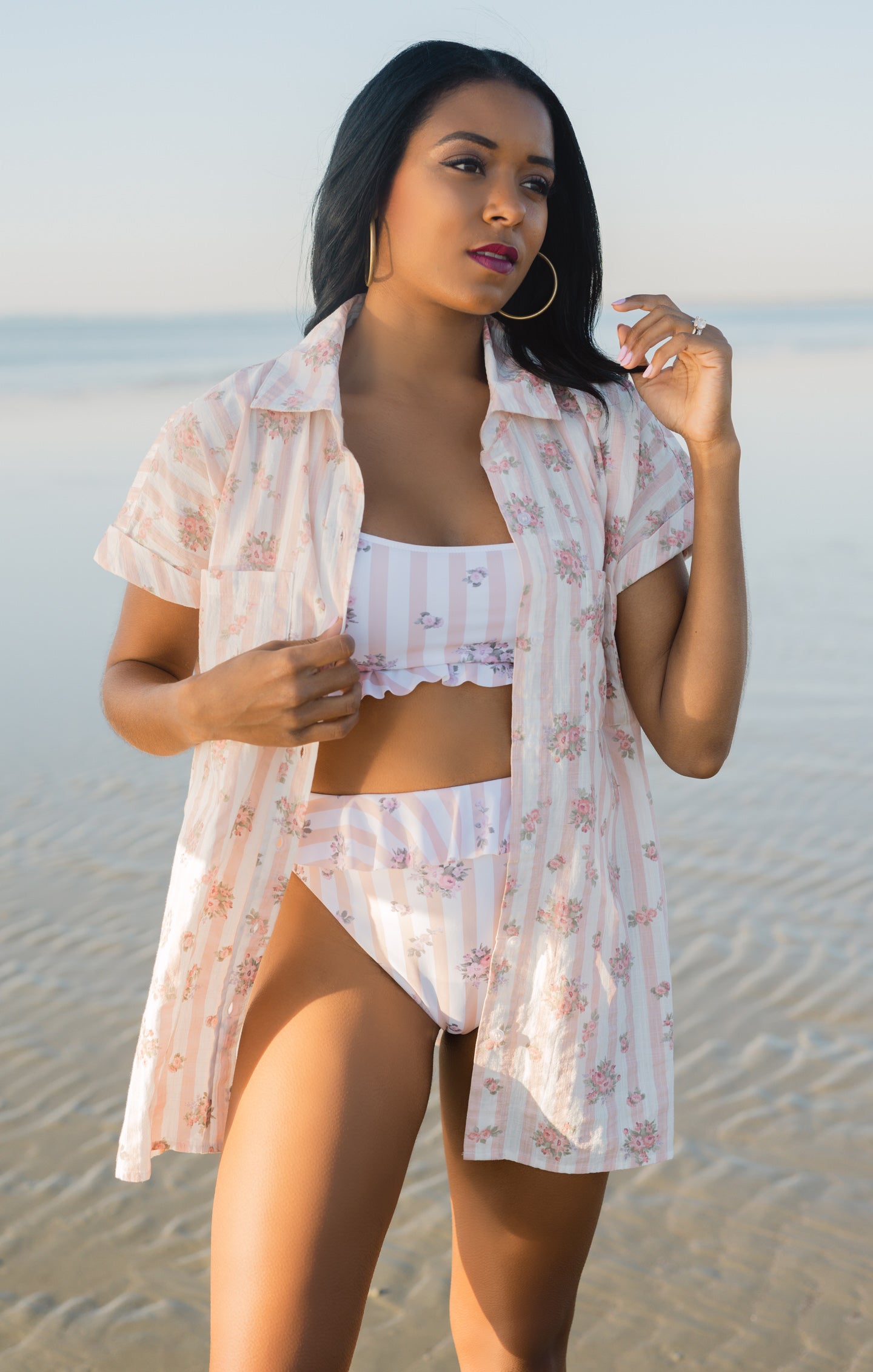 Pink Striped Nora PJ Set by Pinck Blossom - Button Up Top & Shorts