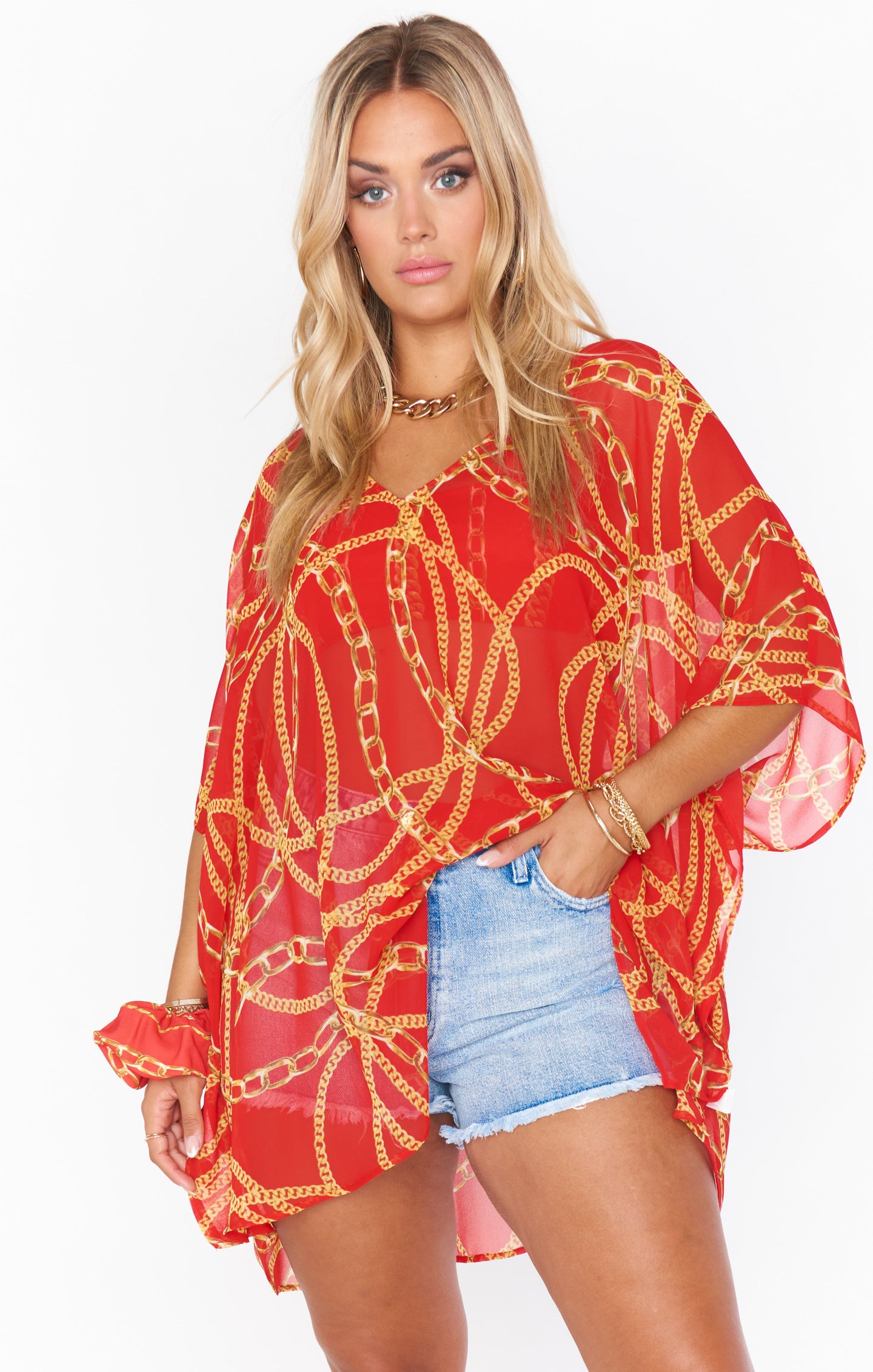Mumu Peta Tunic - Red Chain Print Oversized Cover-Up
