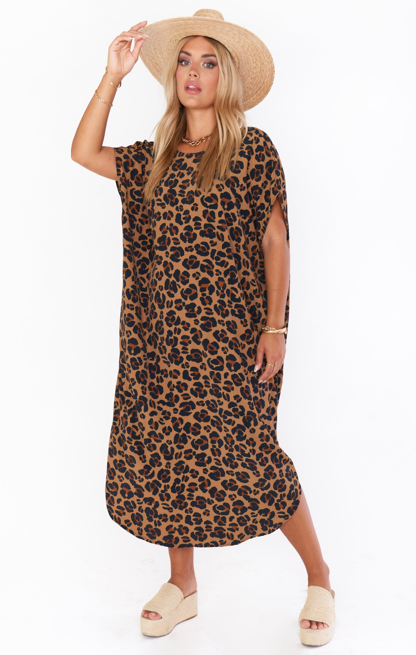 Cheetah Print Caftan Dress - Caramel Resort Coverup