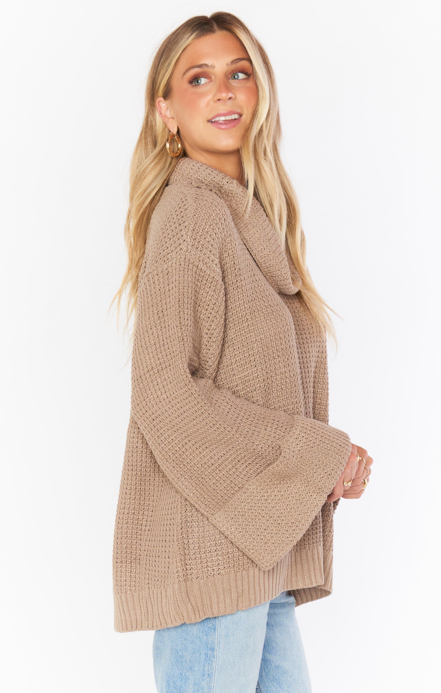 Taupe Waffle Knit Turtleneck Sweater - Hicks Oversized & Slouchy