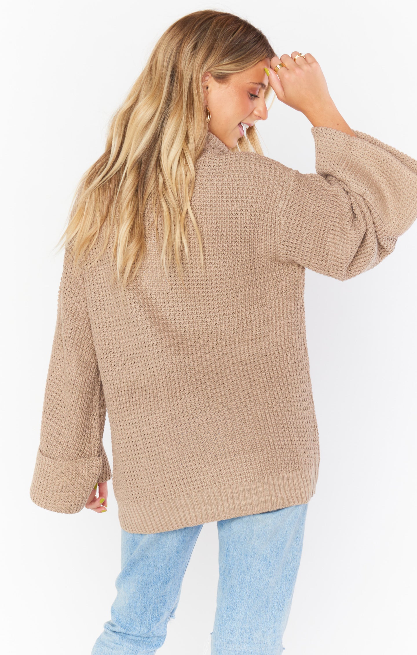 Taupe Waffle Knit Turtleneck Sweater - Hicks Oversized & Slouchy