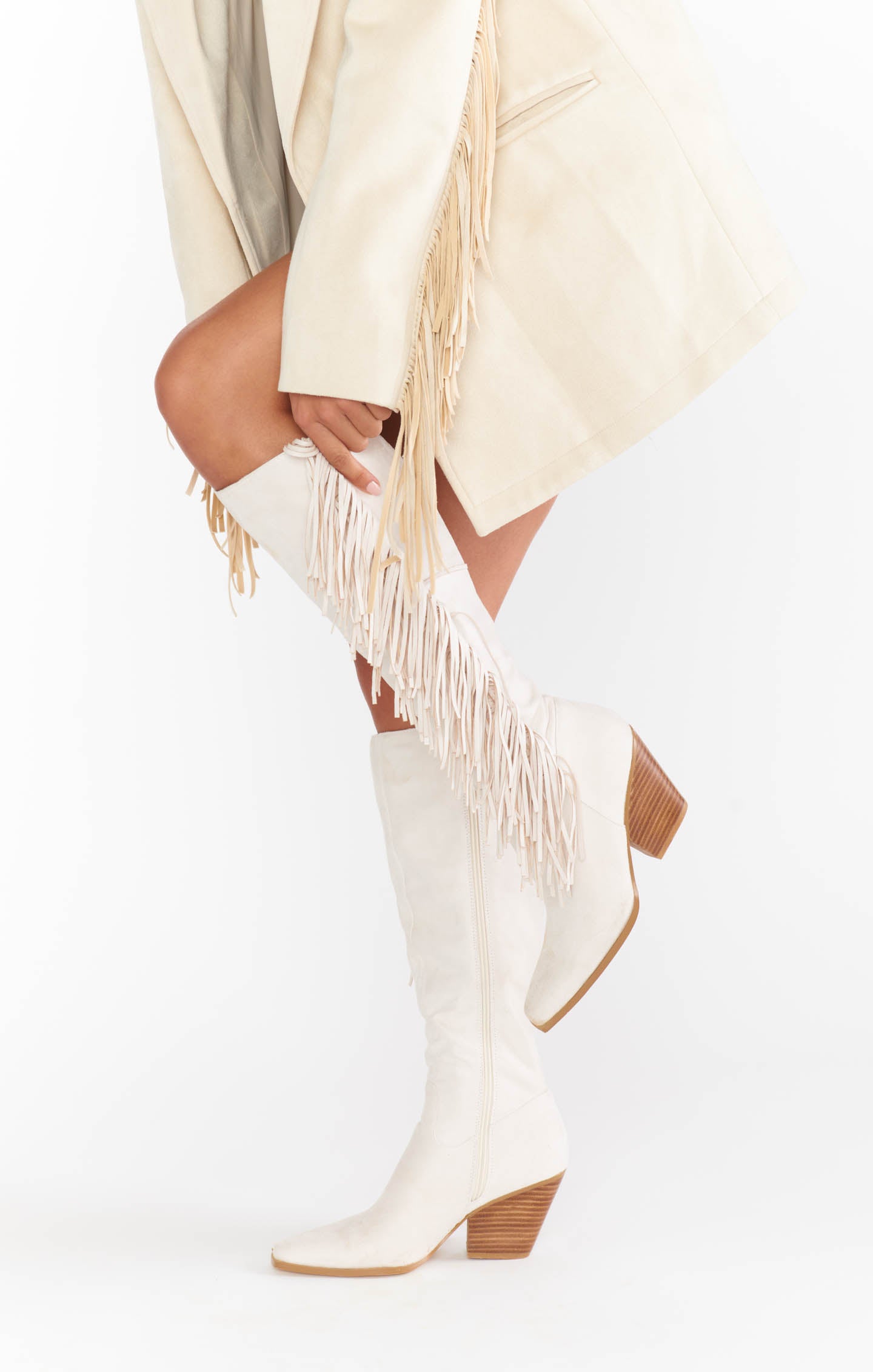 Billini Ceylan Cream Suede Fringe Boots for Women