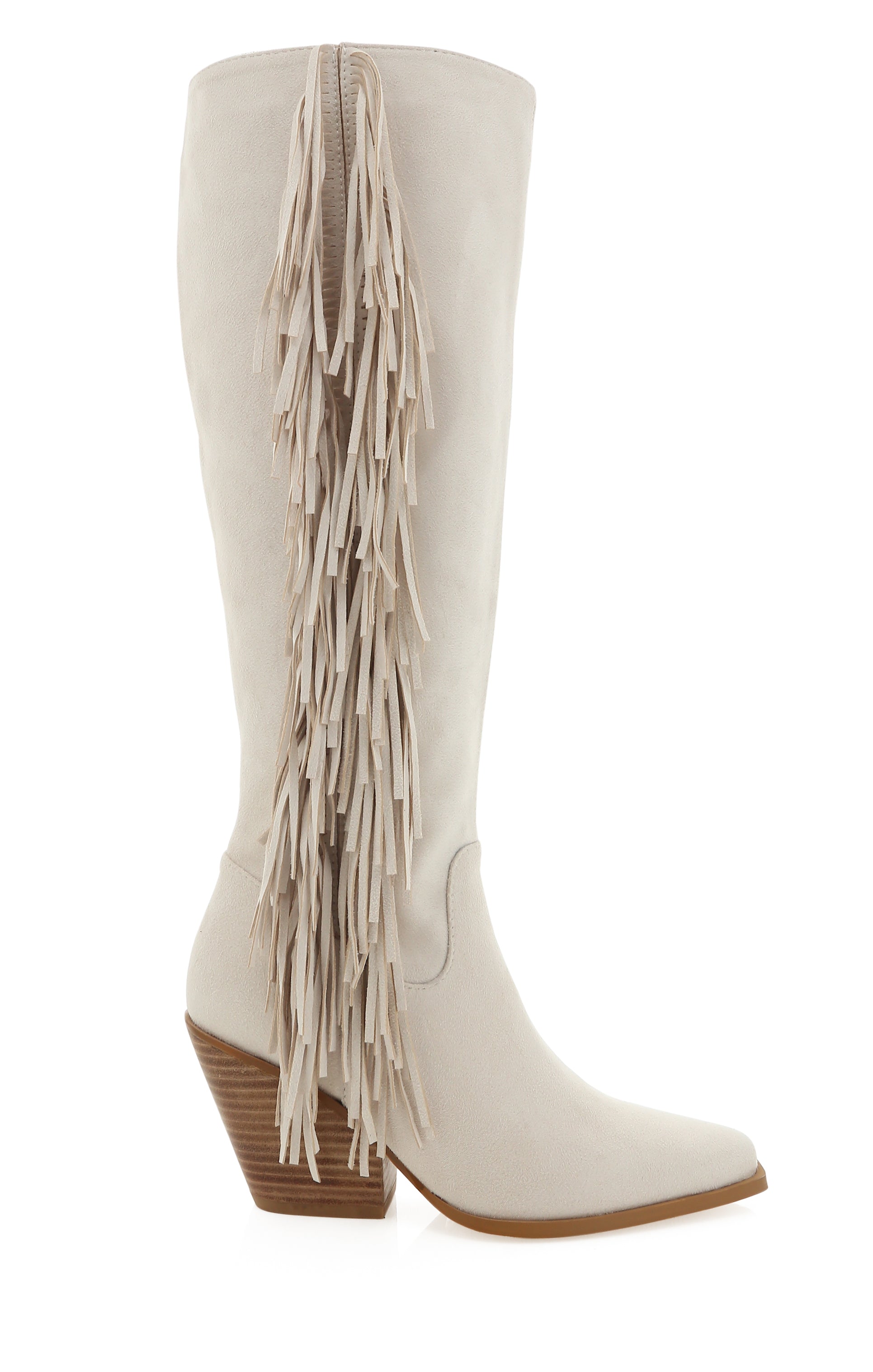Billini Ceylan Cream Suede Fringe Boots for Women