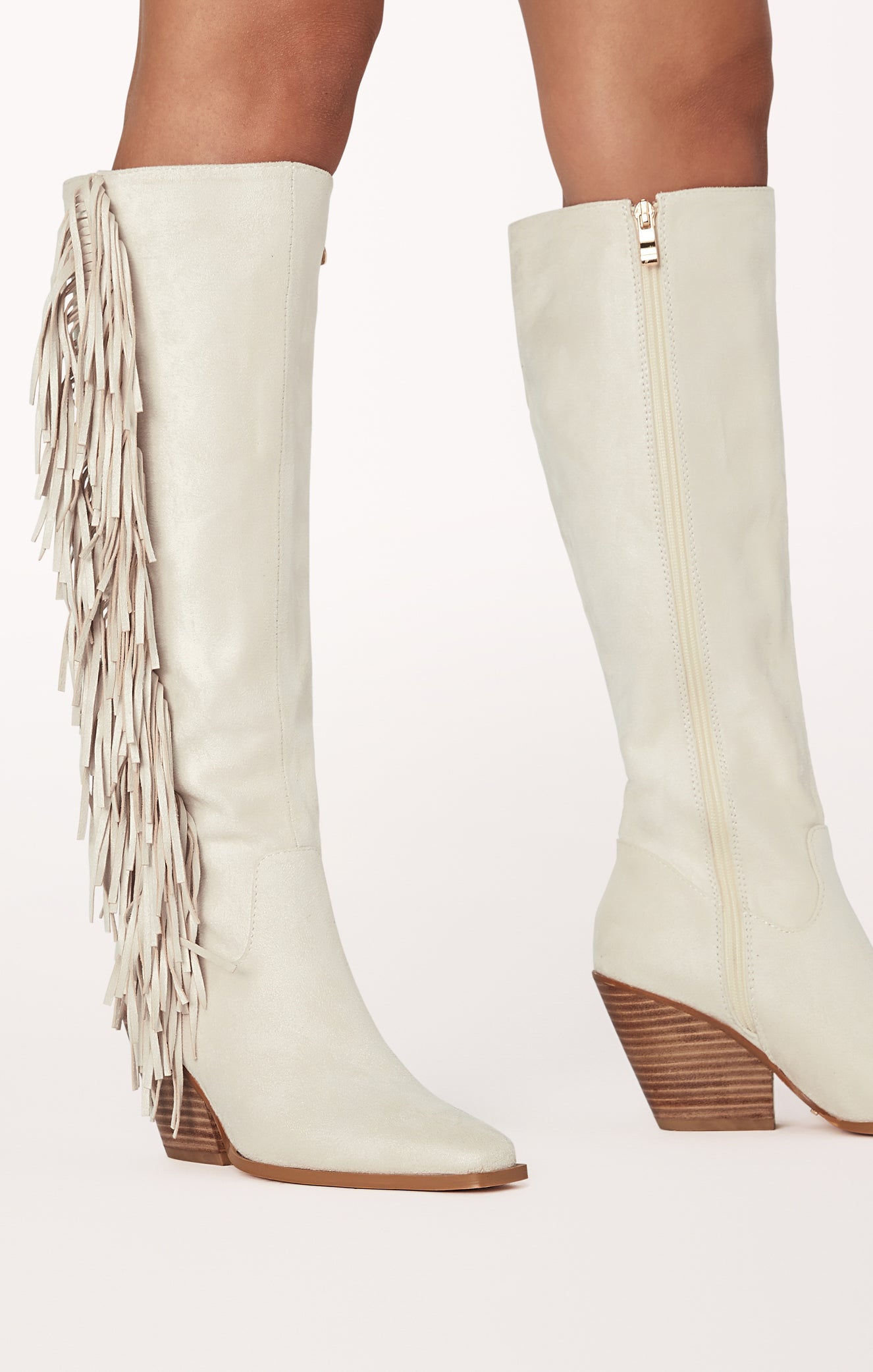 Billini Ceylan Cream Suede Fringe Boots for Women