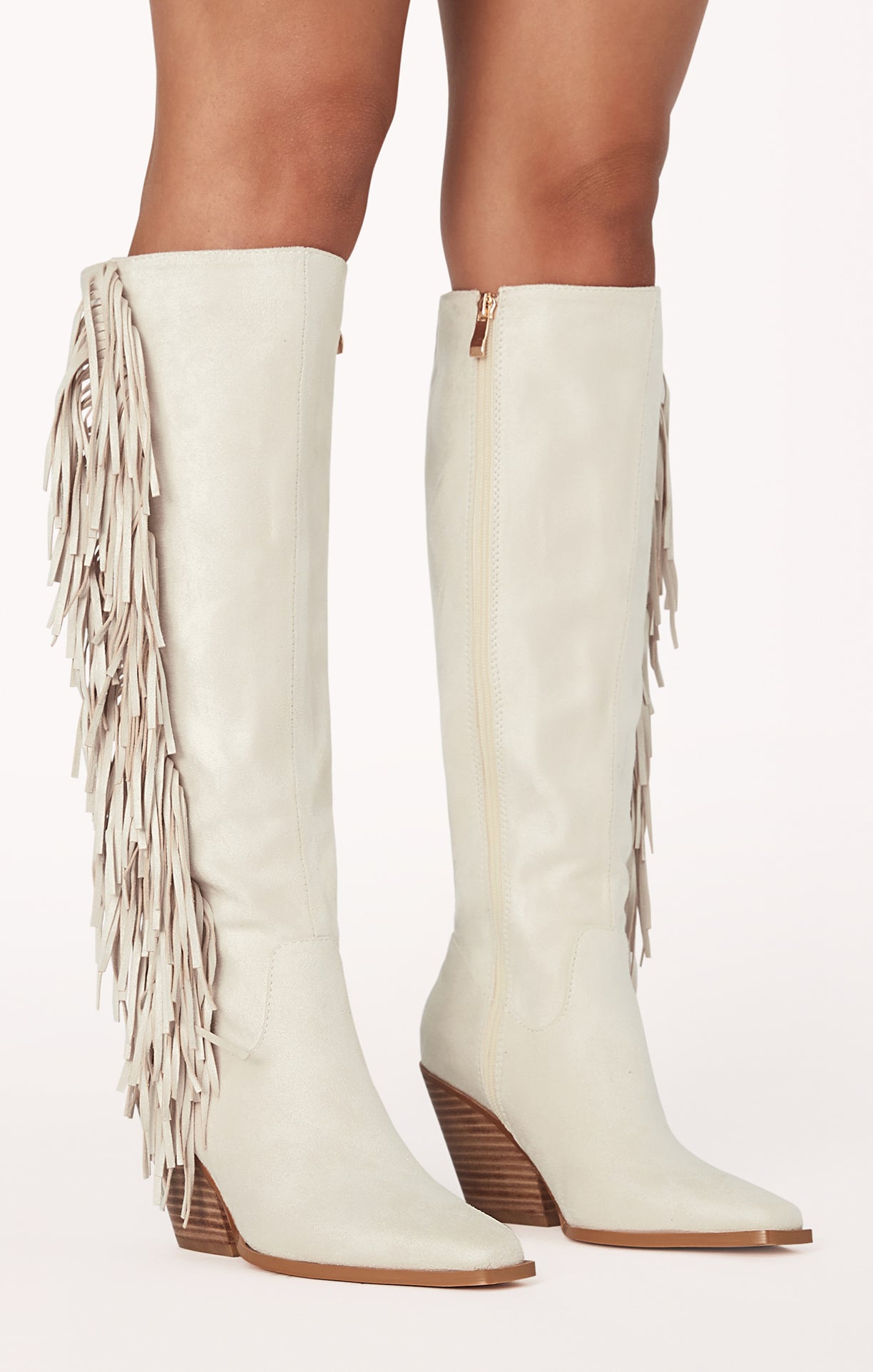 Billini Ceylan Cream Suede Fringe Boots for Women