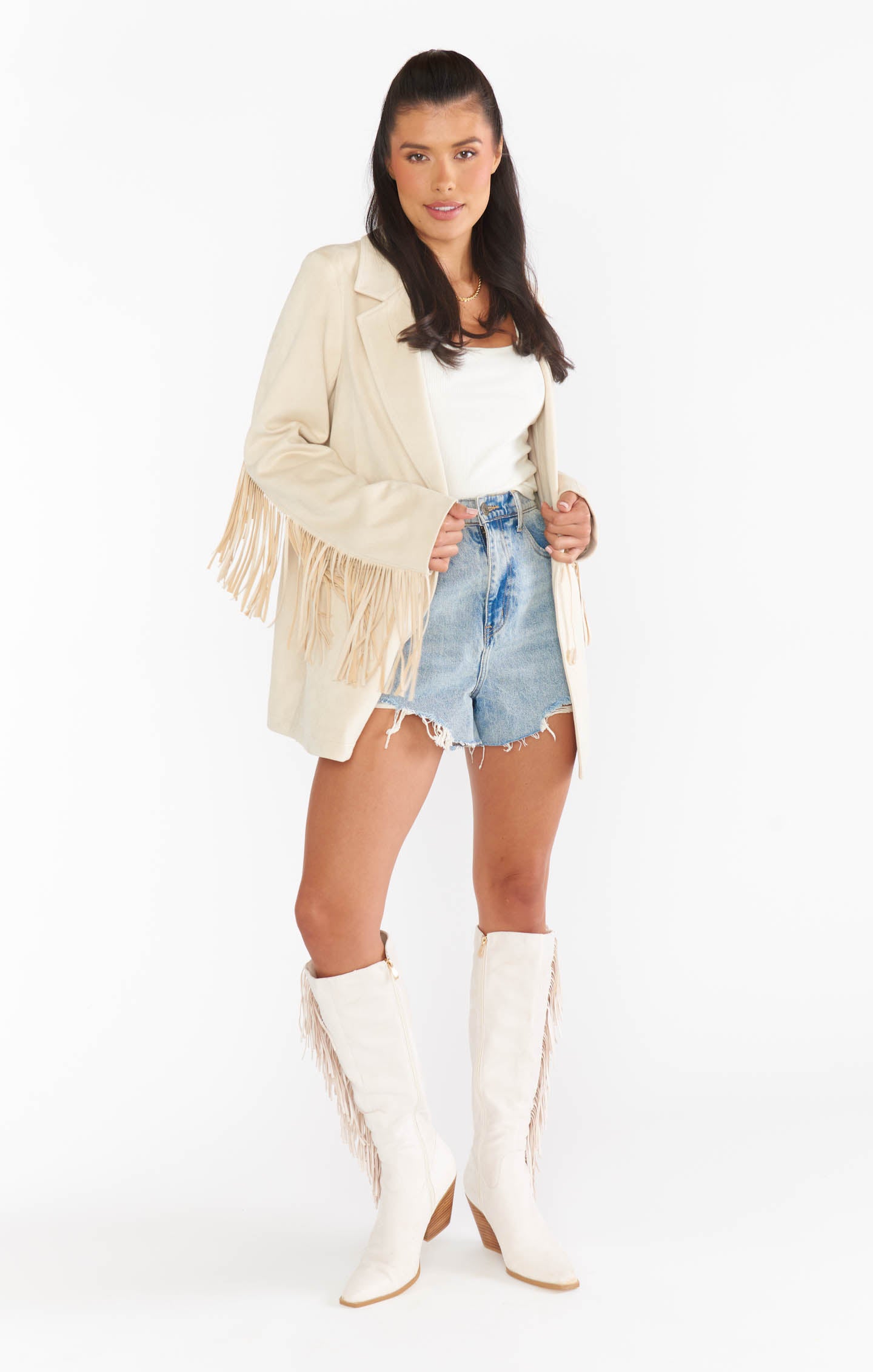 Billini Ceylan Cream Suede Fringe Boots for Women