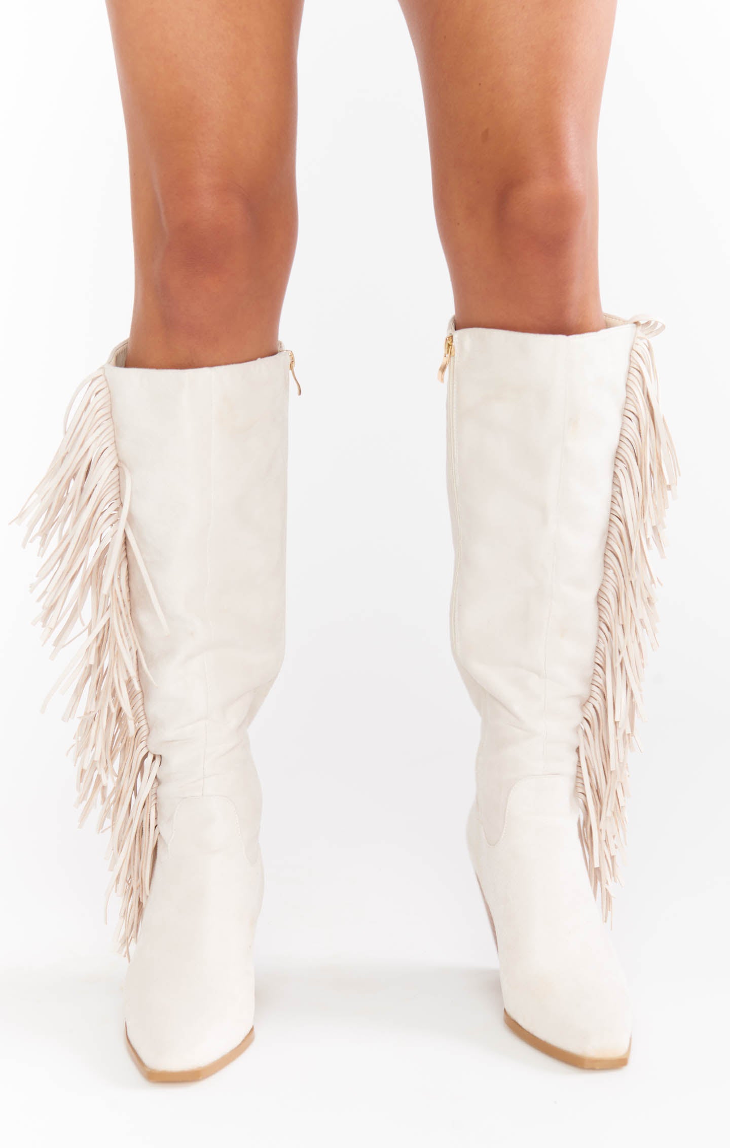 Billini Ceylan Cream Suede Fringe Boots for Women