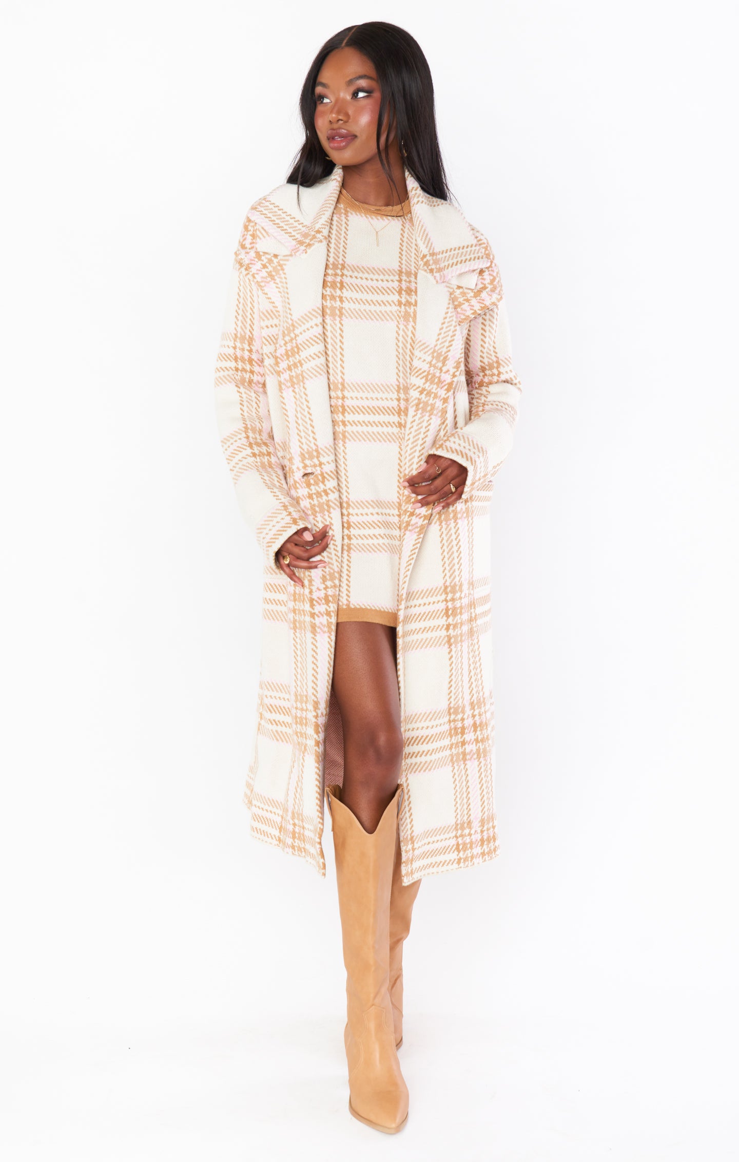 Melrose Plaid Knit Sweater Jacket - Oversized Neutral Style