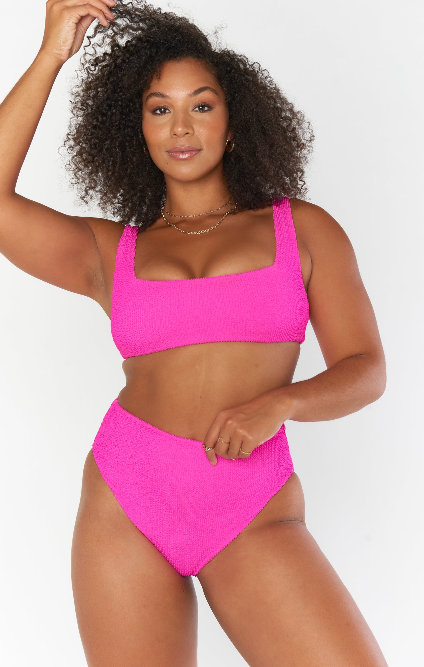 Hot Pink Scrunch Bikini Top with Adjustable Straps