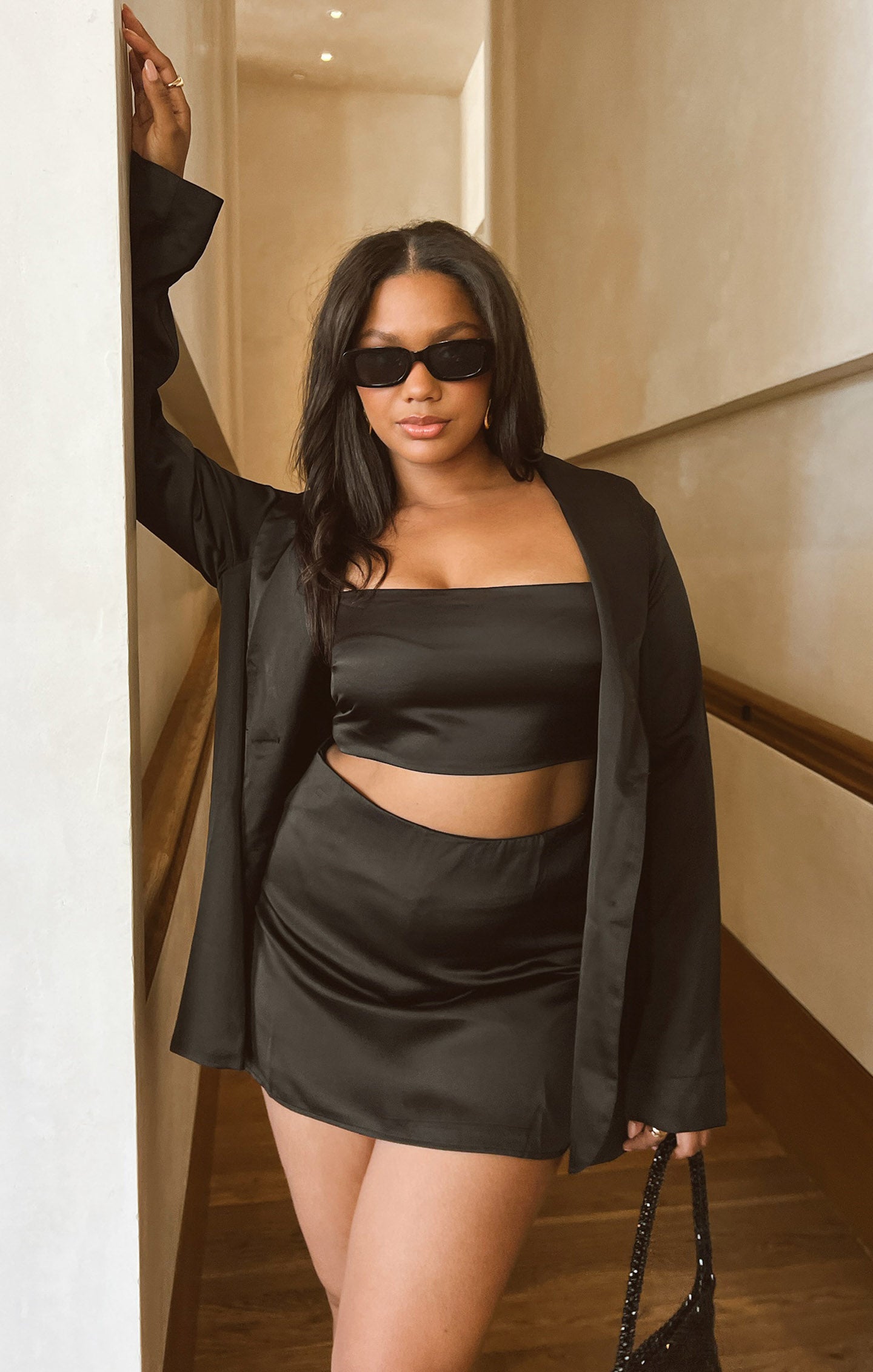 Black Luxe Satin Skort with Shorts - All Night Party Wear