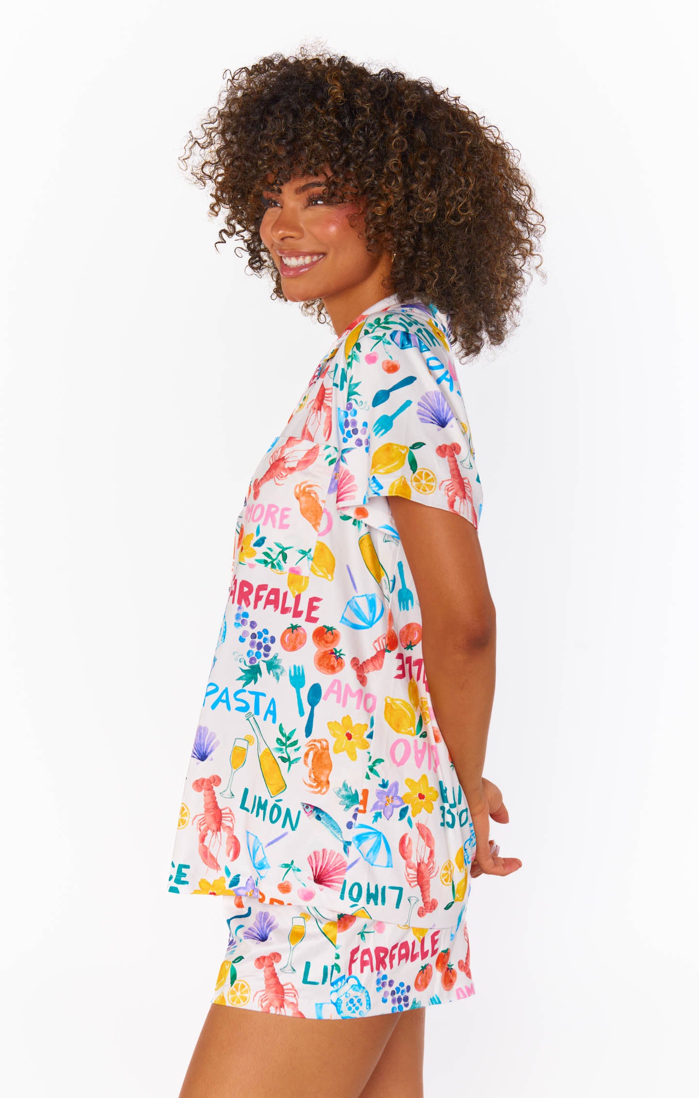 Italian Picnic Jersey Pajama Set - Button Down Top & Shorts