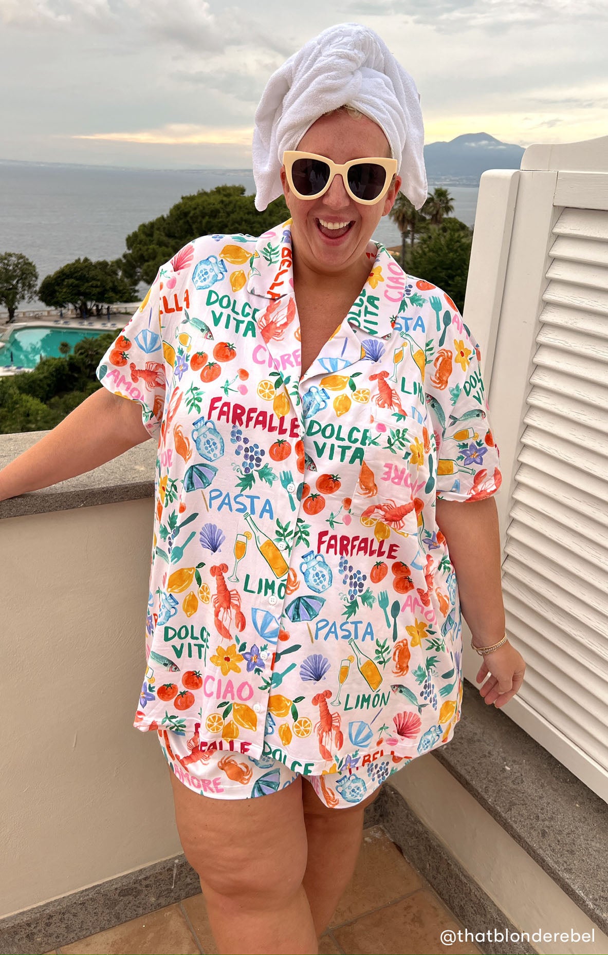 Italian Picnic Jersey Pajama Set - Button Down Top & Shorts