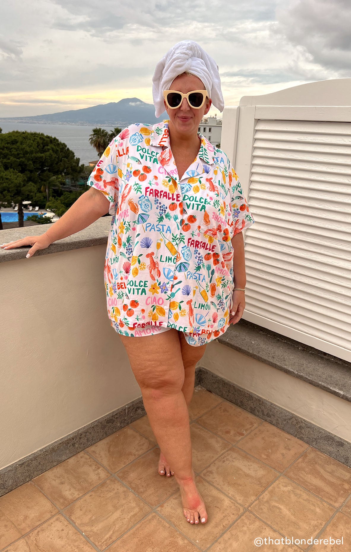 Italian Picnic Jersey Pajama Set - Button Down Top & Shorts