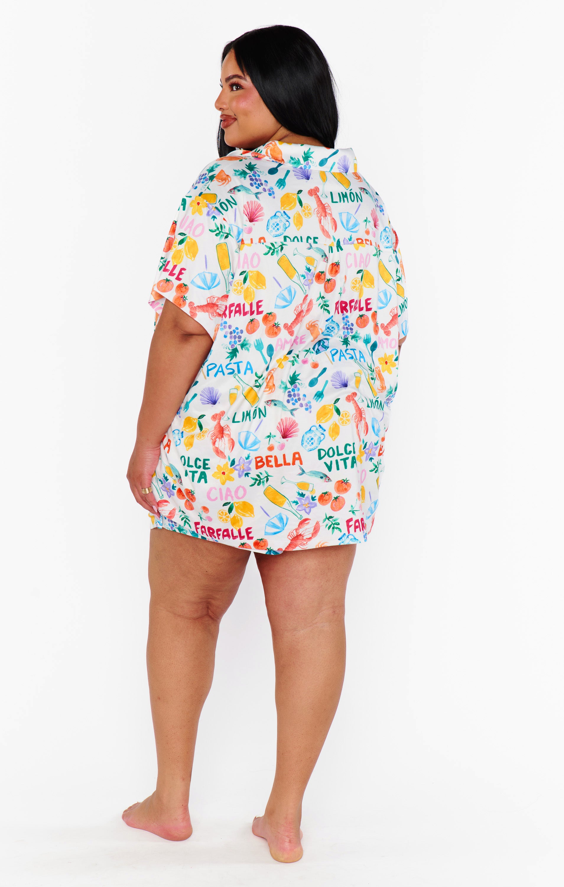 Italian Picnic Jersey Pajama Set - Button Down Top & Shorts