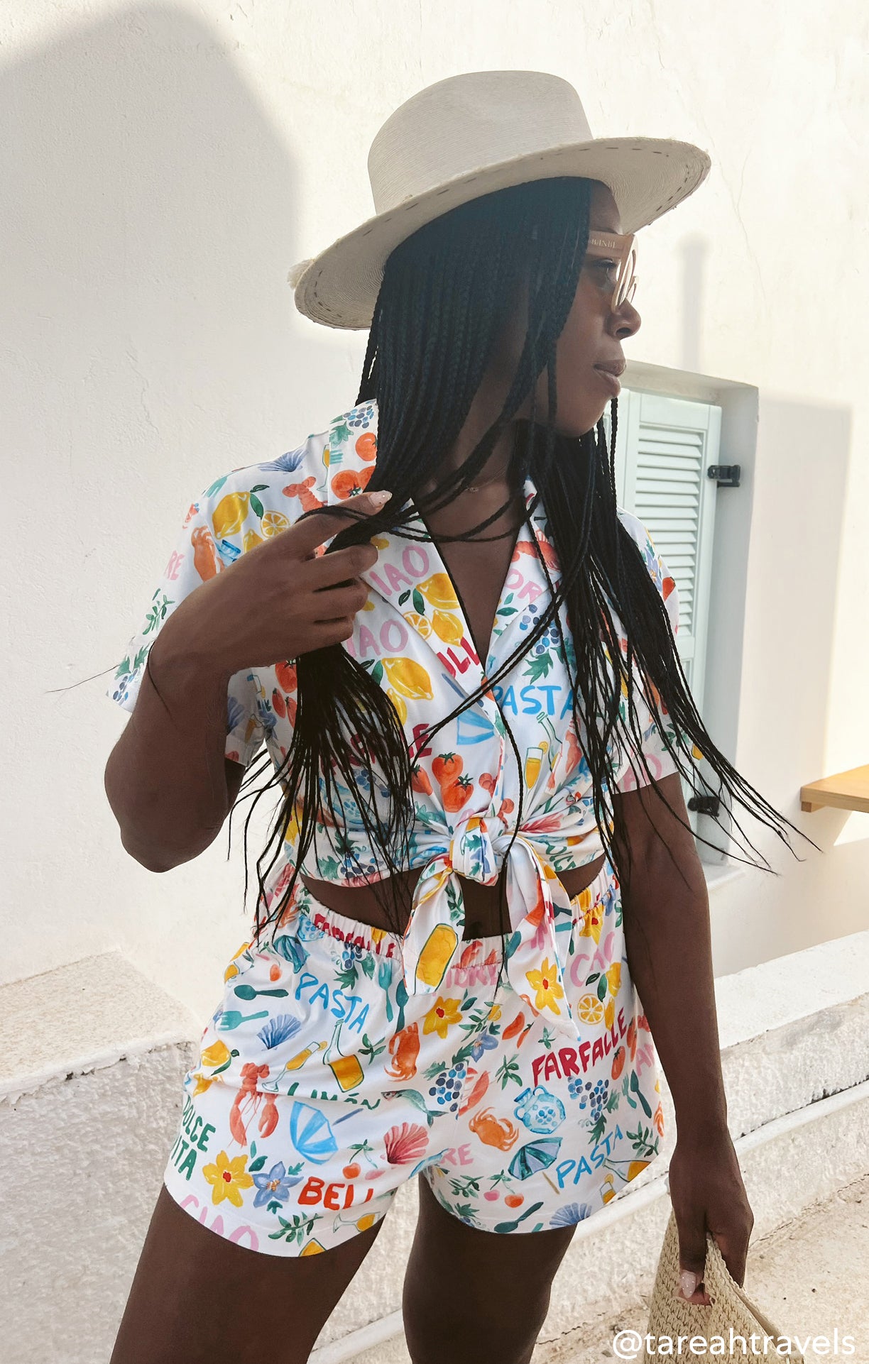 Italian Picnic Jersey Pajama Set - Button Down Top & Shorts