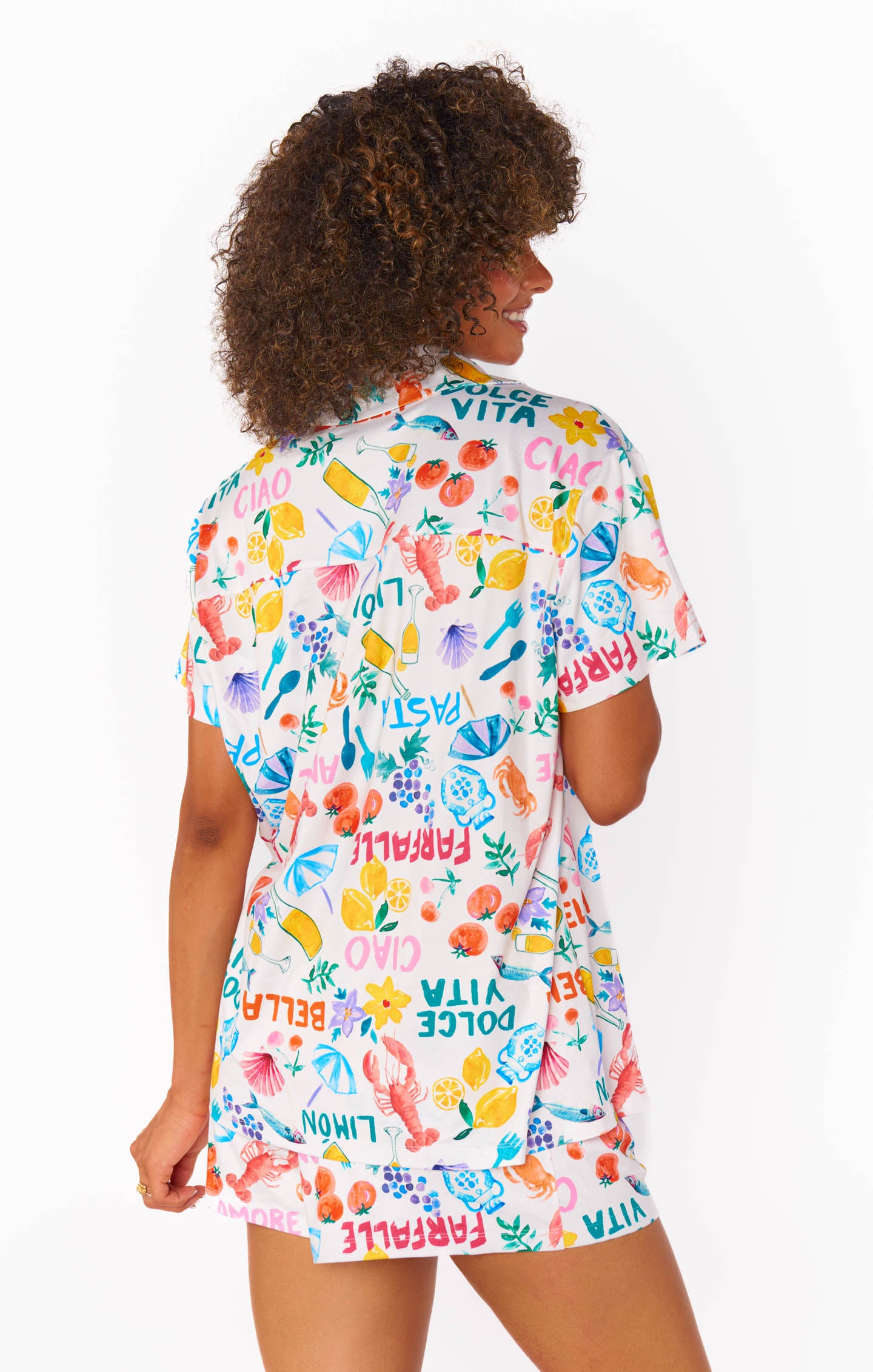 Italian Picnic Jersey Pajama Set - Button Down Top & Shorts