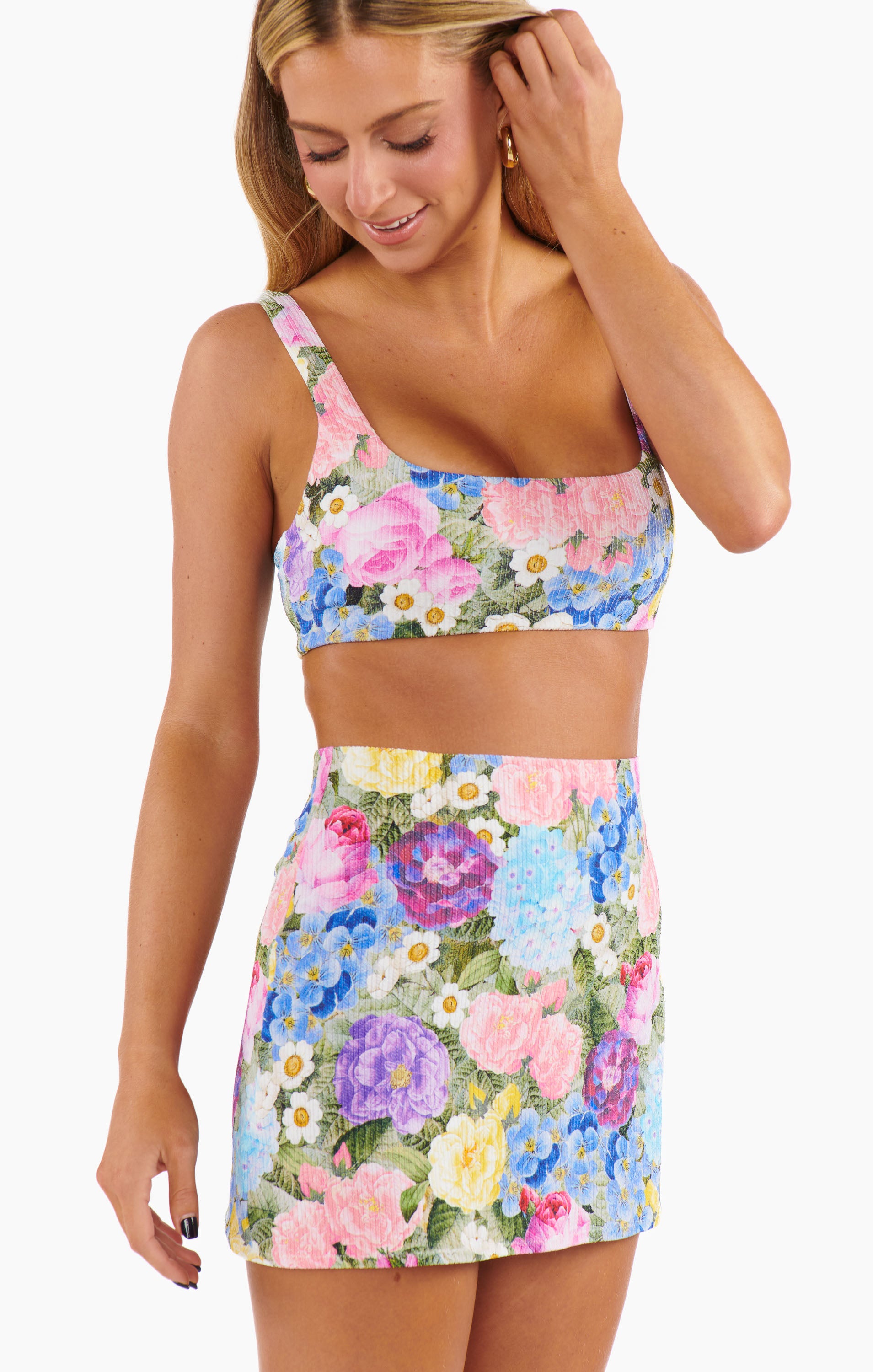 Flower Shop Print Mary Mini Skirt - High Waist Scrunch Coverup