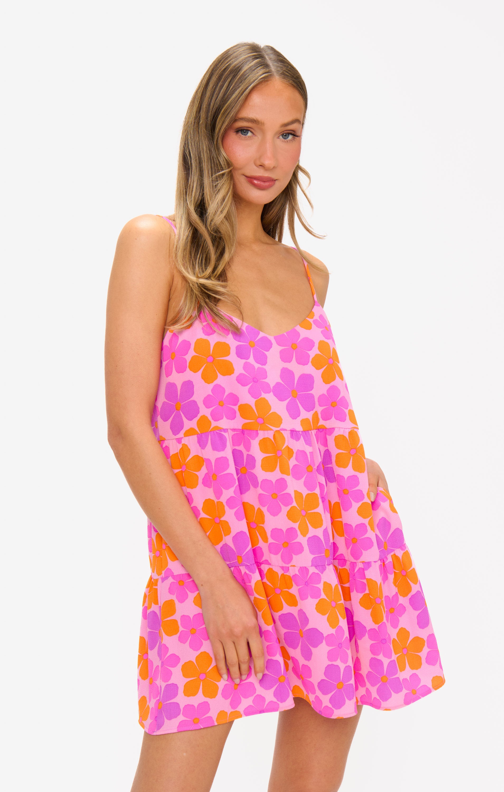 Krista Horton Caroline Mini Dress - Pink Daisy Summer Dress