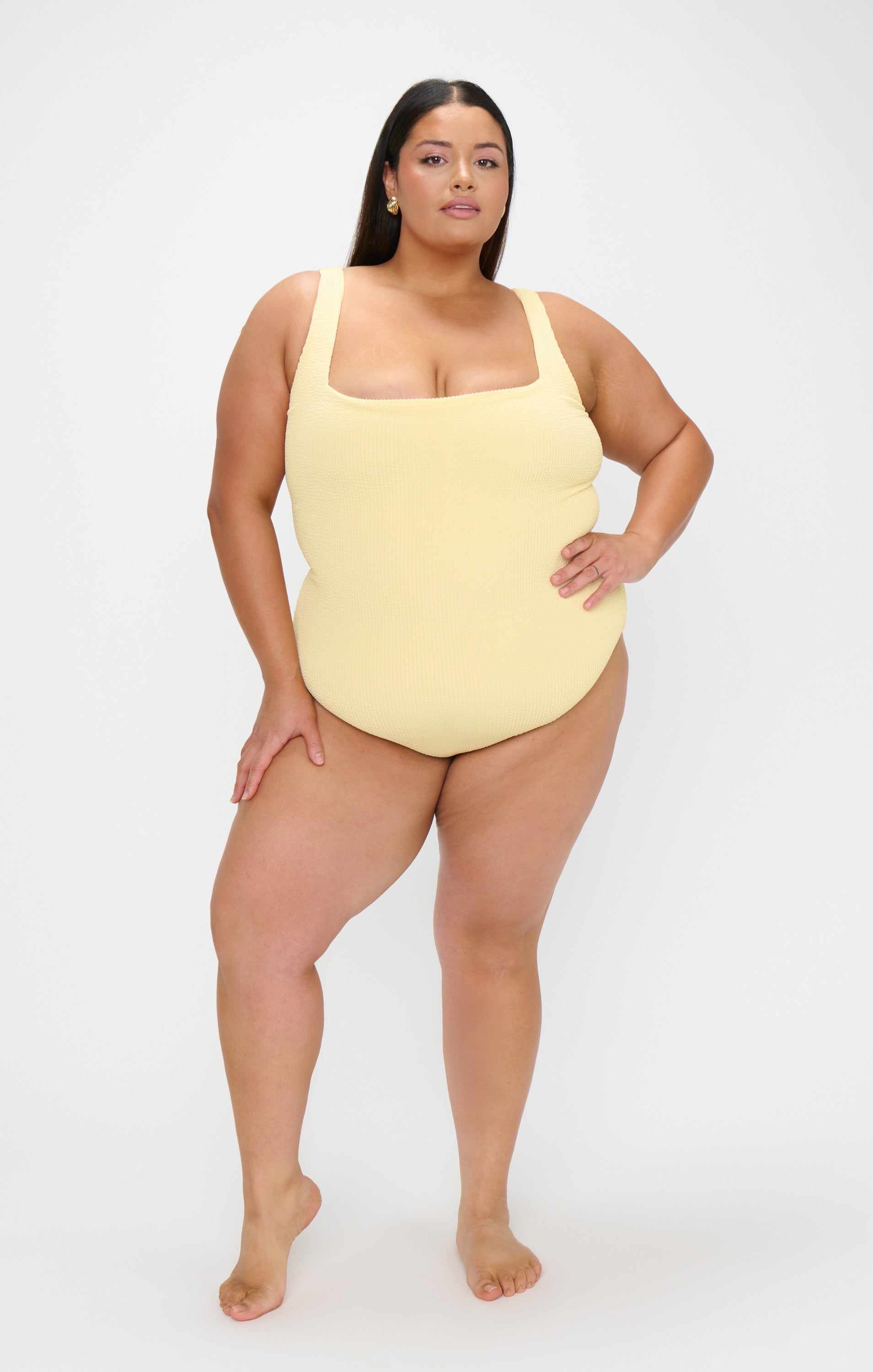 Butter Yellow Scrunch One Piece Swimsuit with Scoop Back