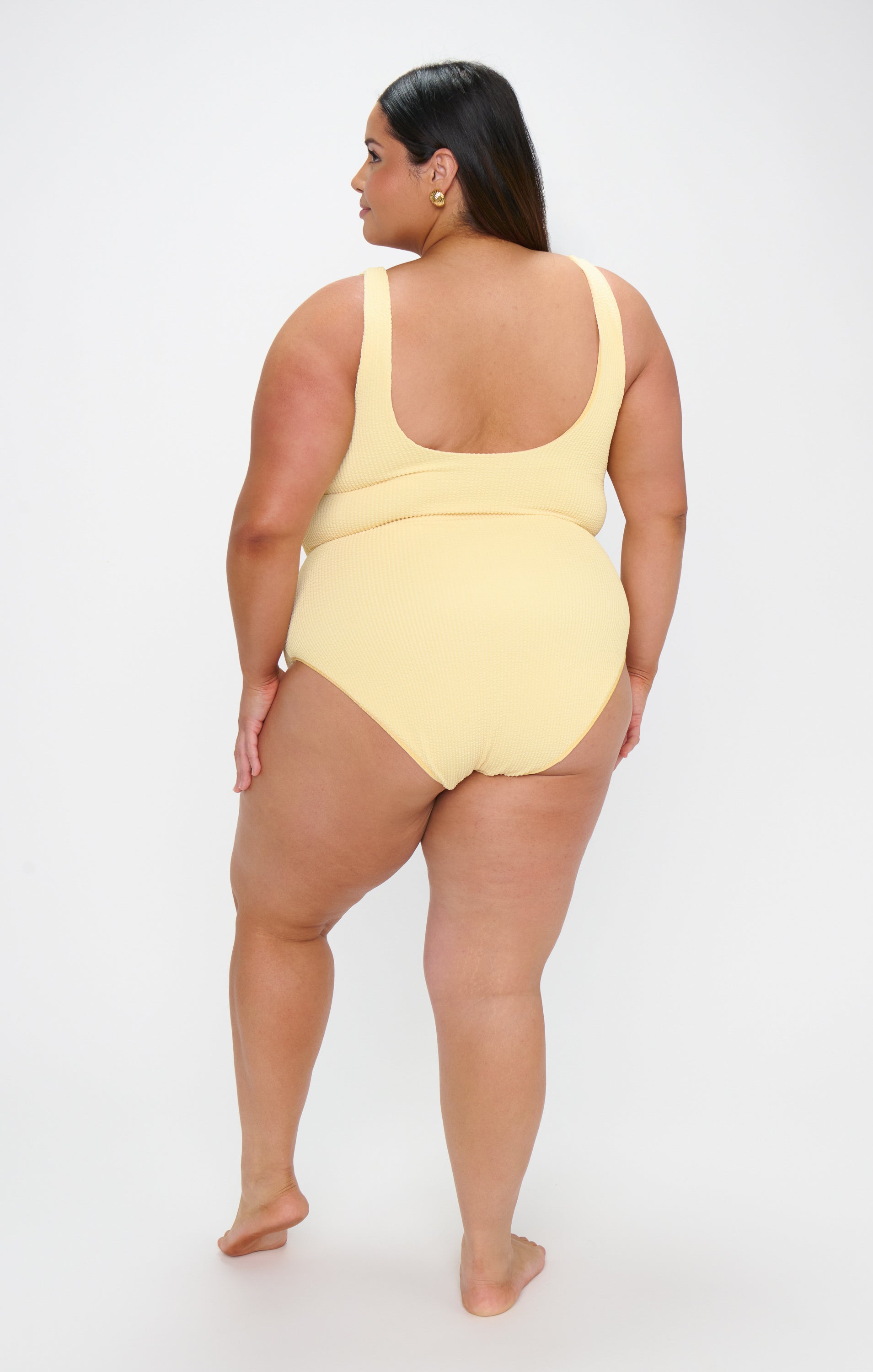 Butter Yellow Scrunch One Piece Swimsuit with Scoop Back