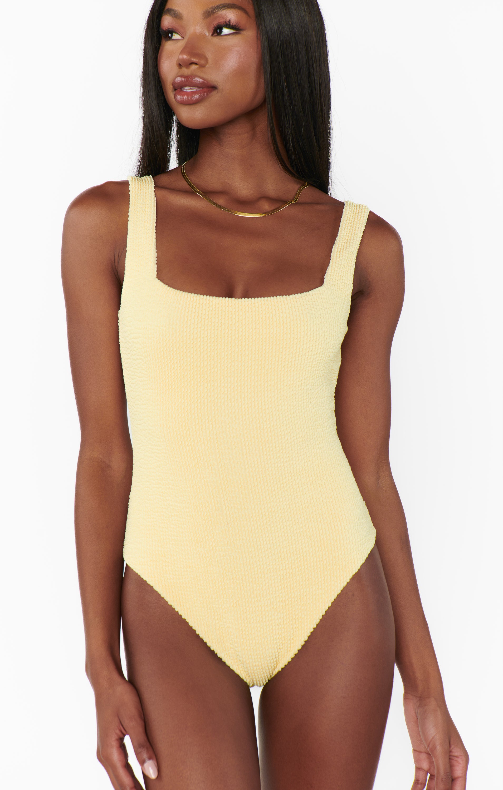 Butter Yellow Scrunch One Piece Swimsuit with Scoop Back