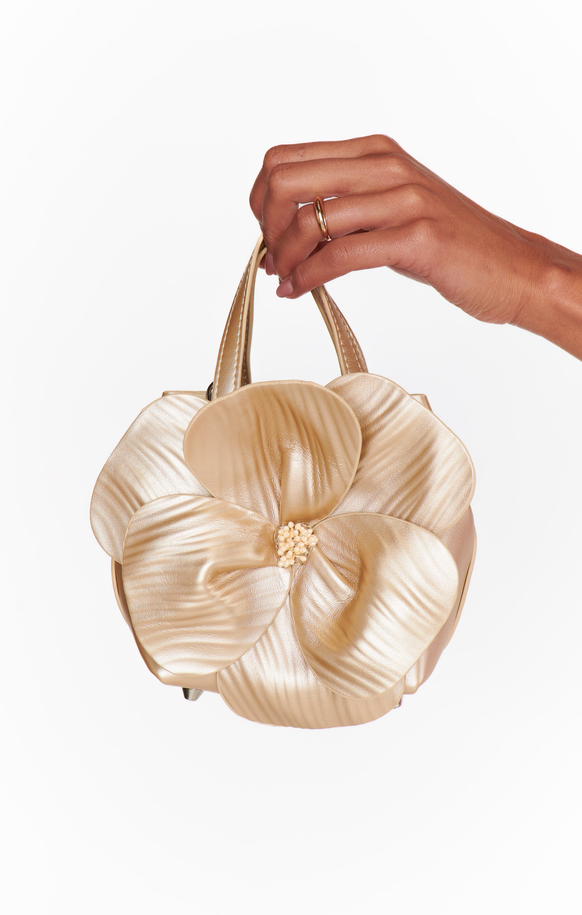 Champagne Peony Handbag with Floral Silhouette
