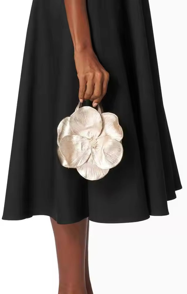 Champagne Peony Handbag with Floral Silhouette
