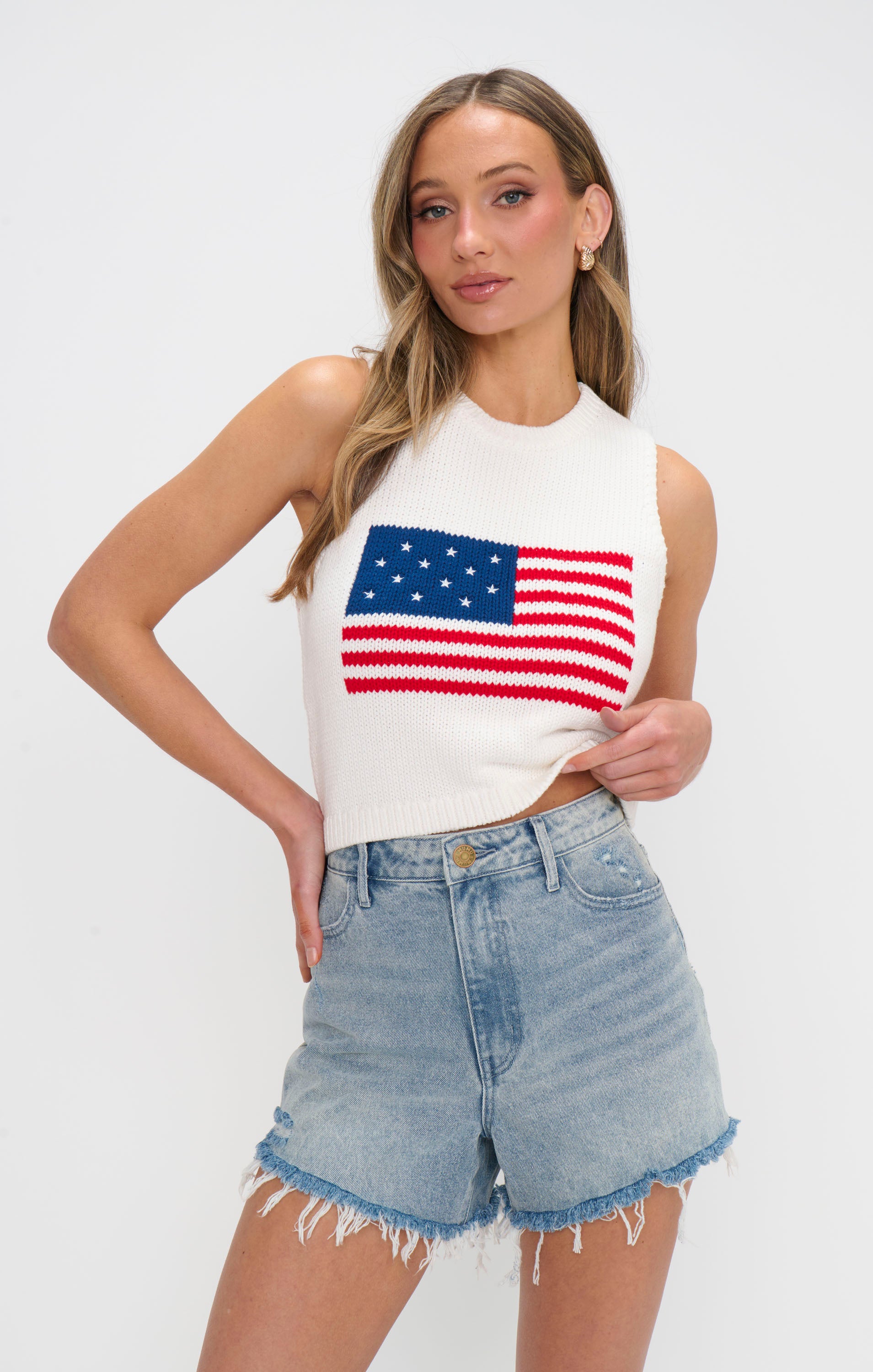 Stars & Stripes Knit Tank Top - Relaxed Flag Design for Women