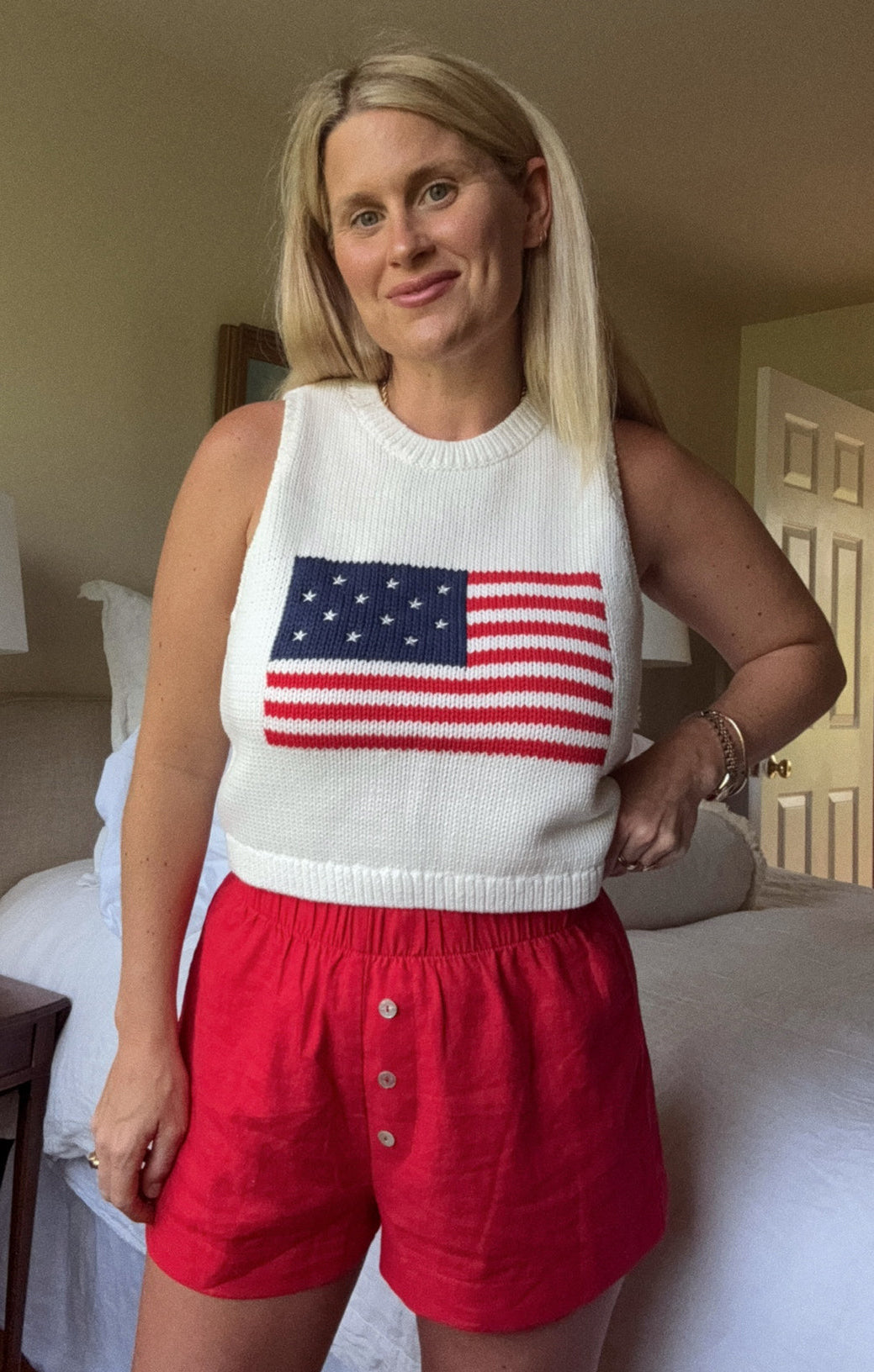 Stars & Stripes Knit Tank Top - Relaxed Flag Design for Women