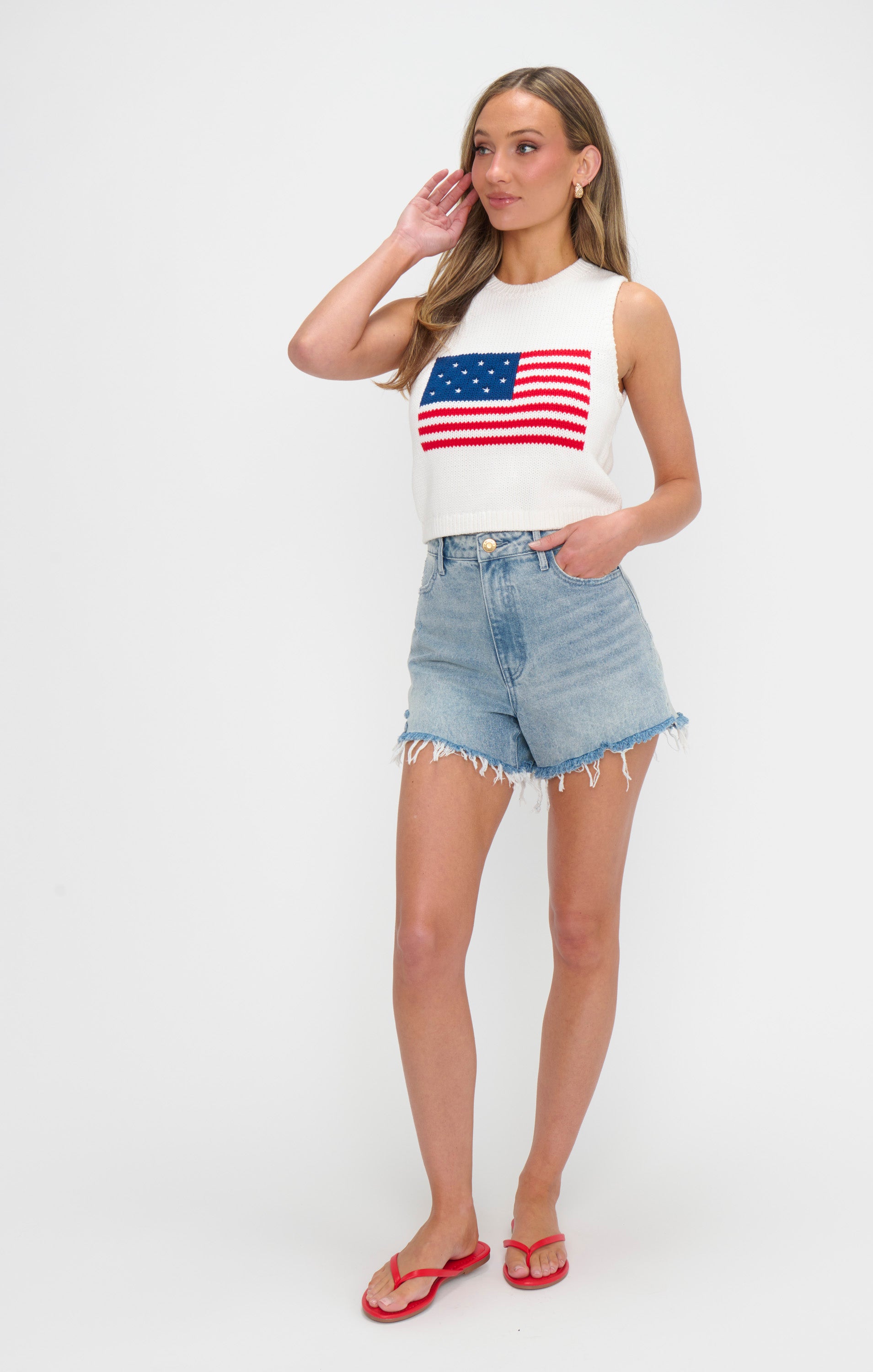 Stars & Stripes Knit Tank Top - Relaxed Flag Design for Women
