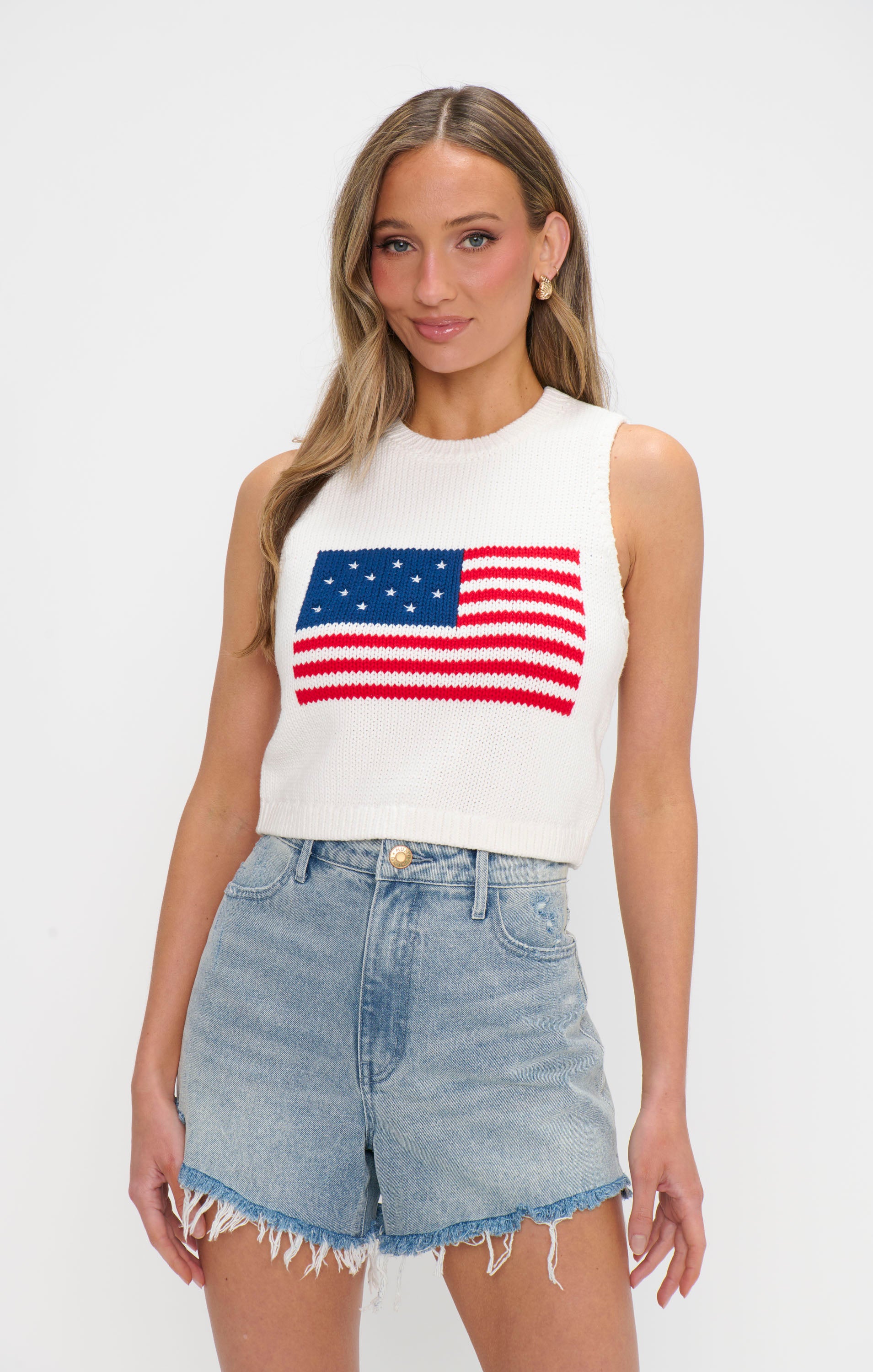 Stars & Stripes Knit Tank Top - Relaxed Flag Design for Women
