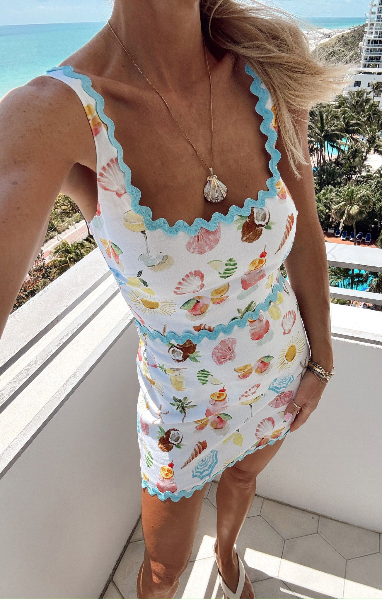 Seaside Treasures Scallop Mini Dress - Smocked Back Summer Dress