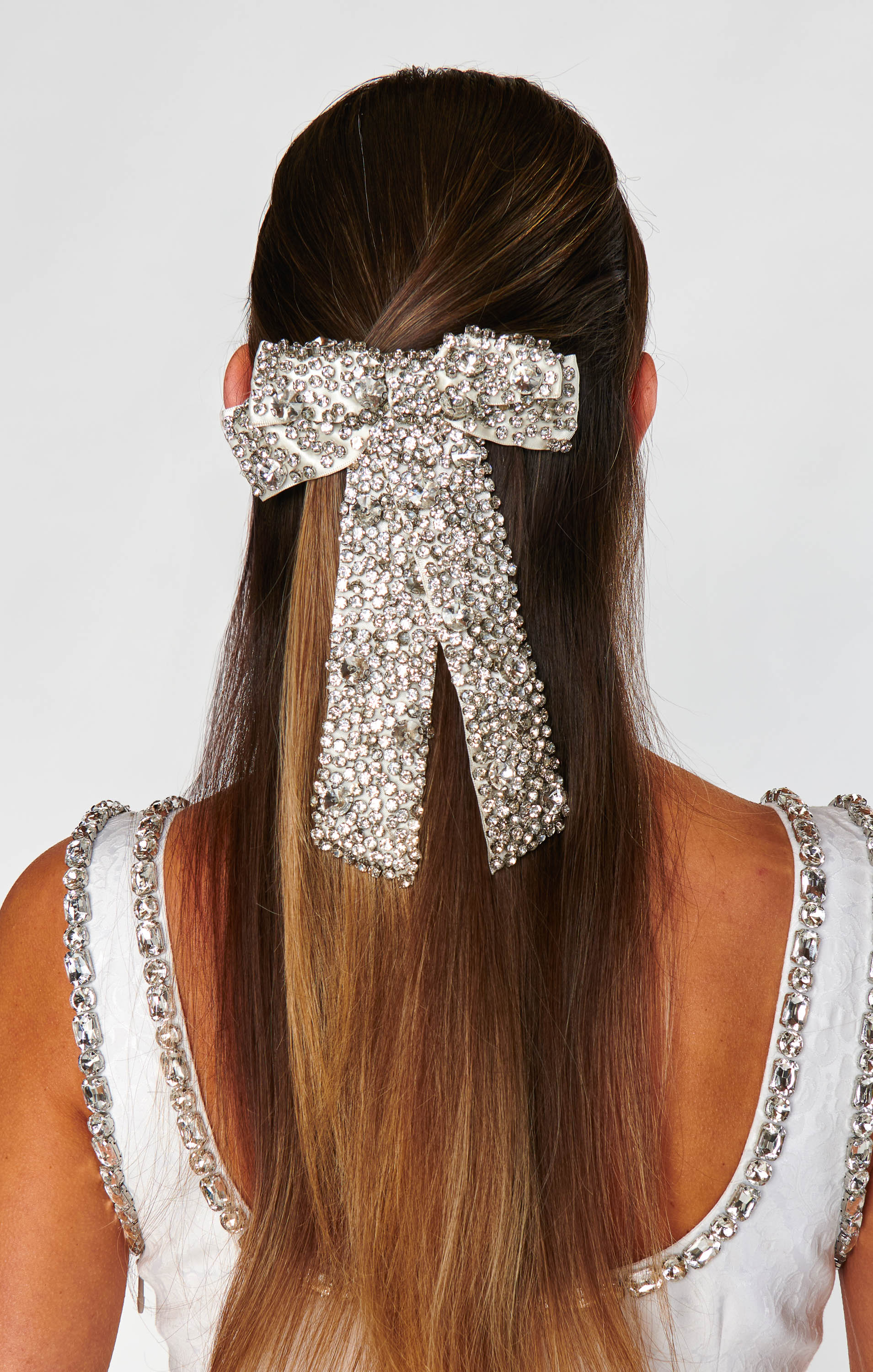 Silver Crystal Hair Bow Clip – Sparkly Hair Accessory for Women & Girls
