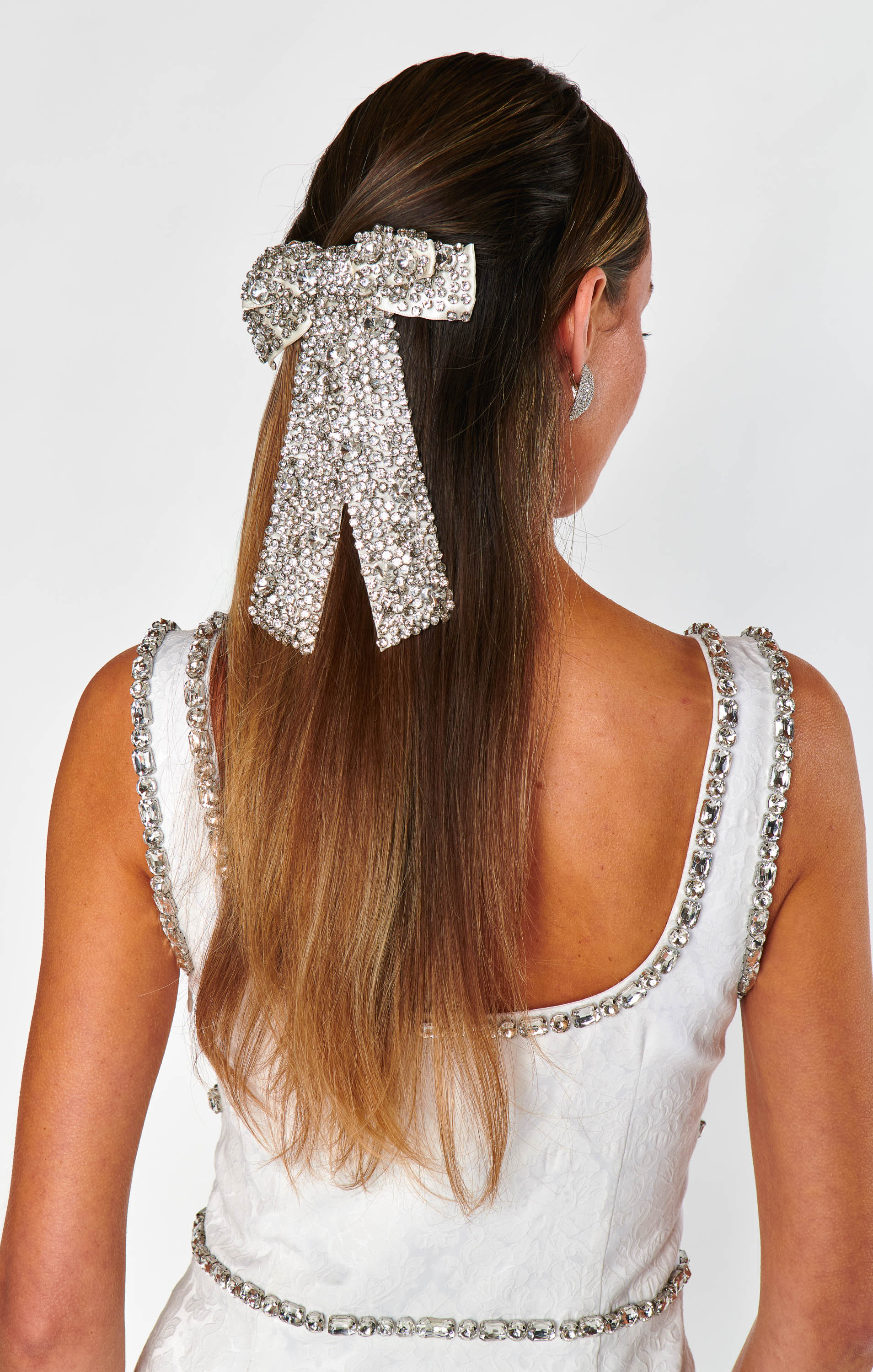 Silver Crystal Hair Bow Clip – Sparkly Hair Accessory for Women & Girls