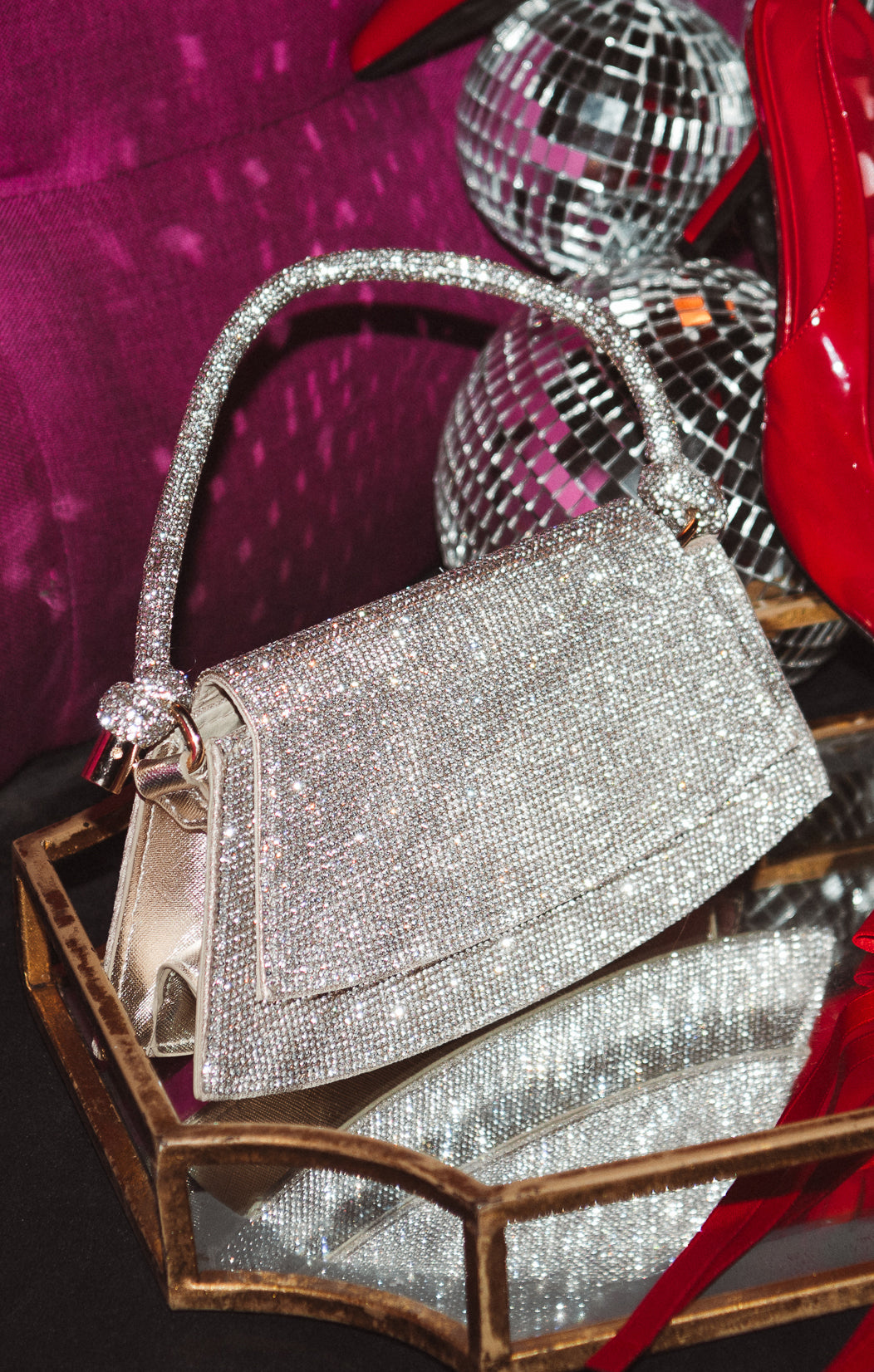 Riley Rhinestone Shoulder Bag - Silver & Gold Glam Clutch for Night Out