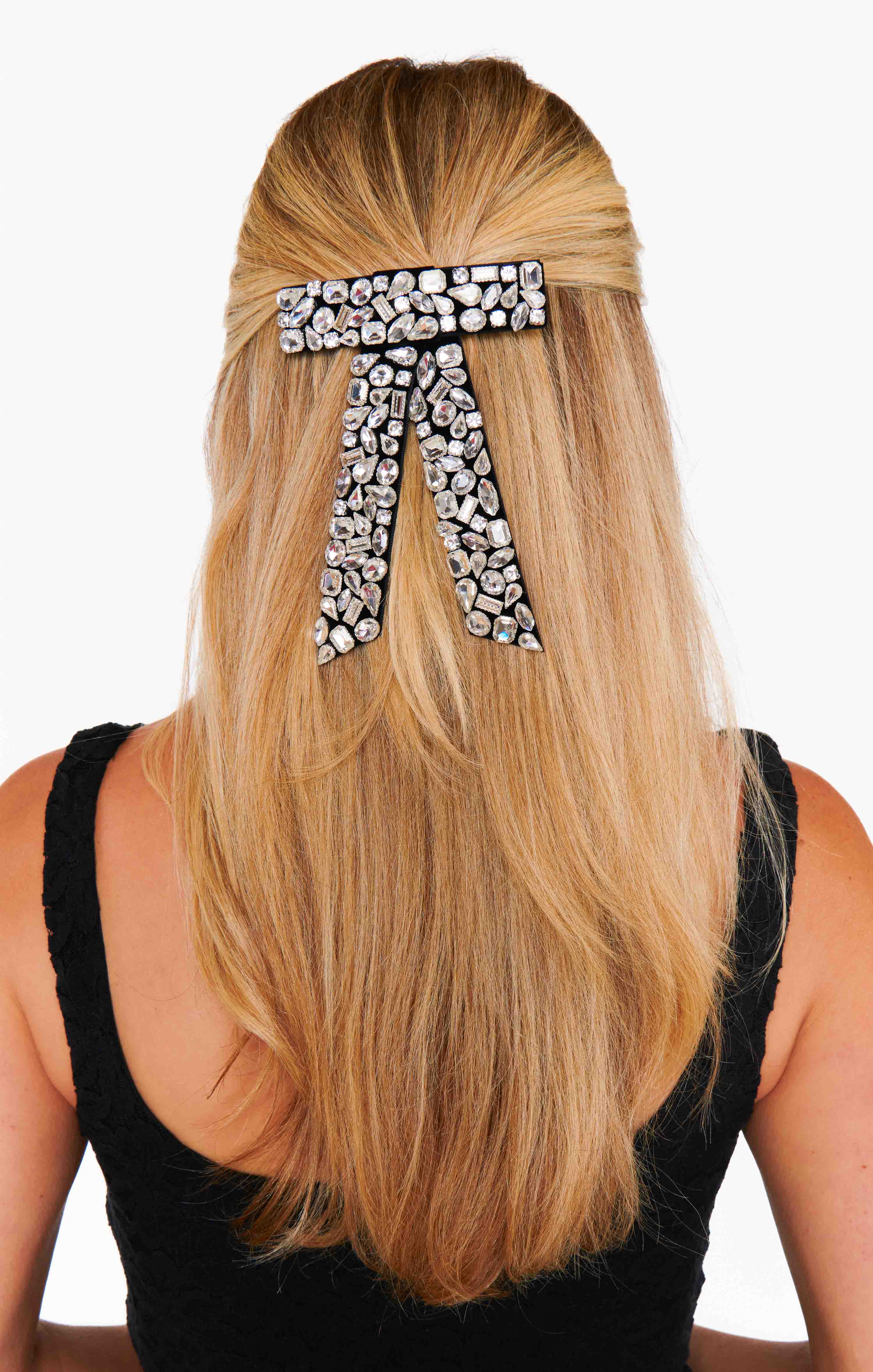 Black Rhinestone Hair Bow Barrette - Glam Hair Accessory