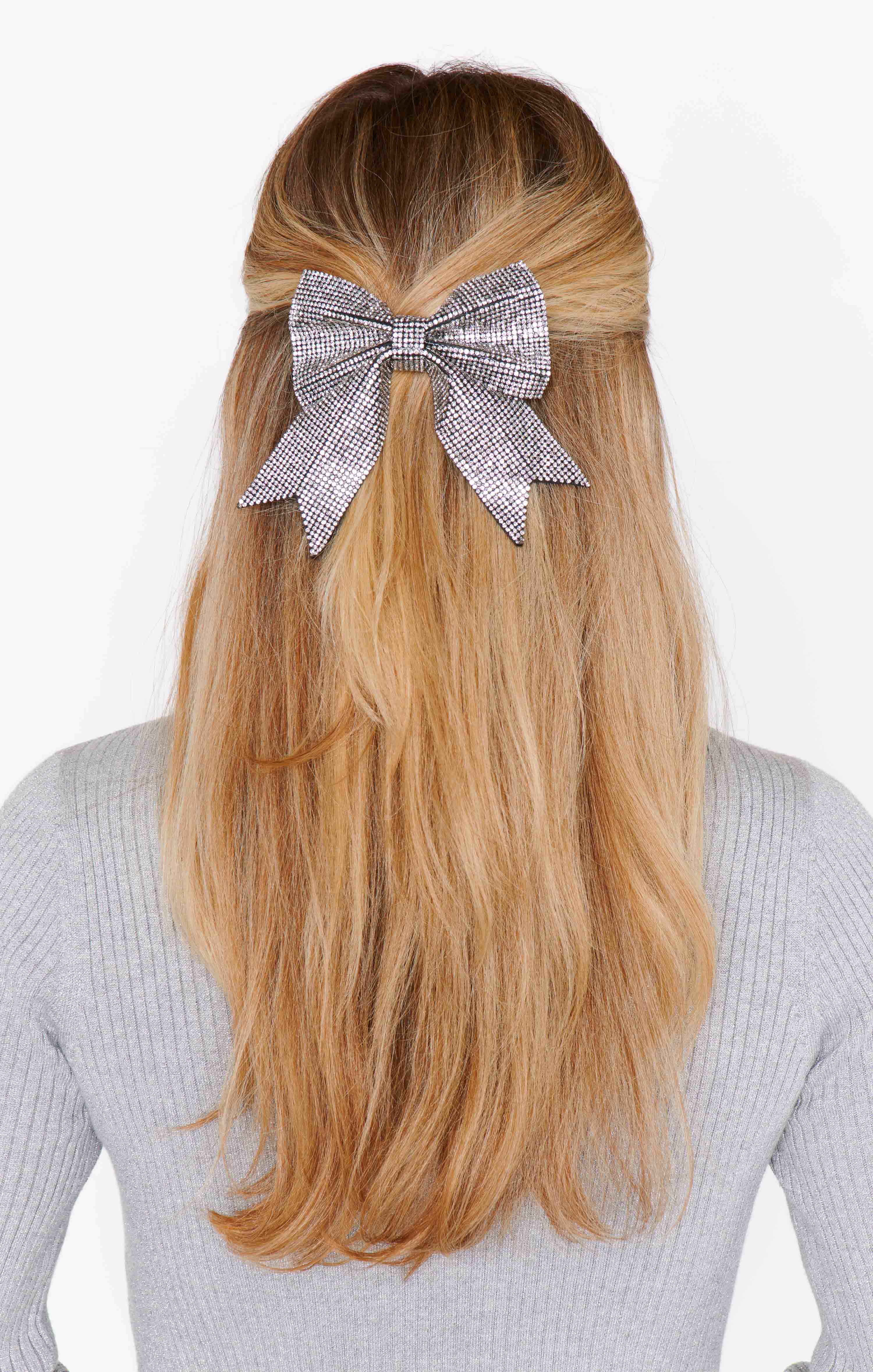 Silver Holiday Hair Bow - Elegant Christmas Hair Accessory